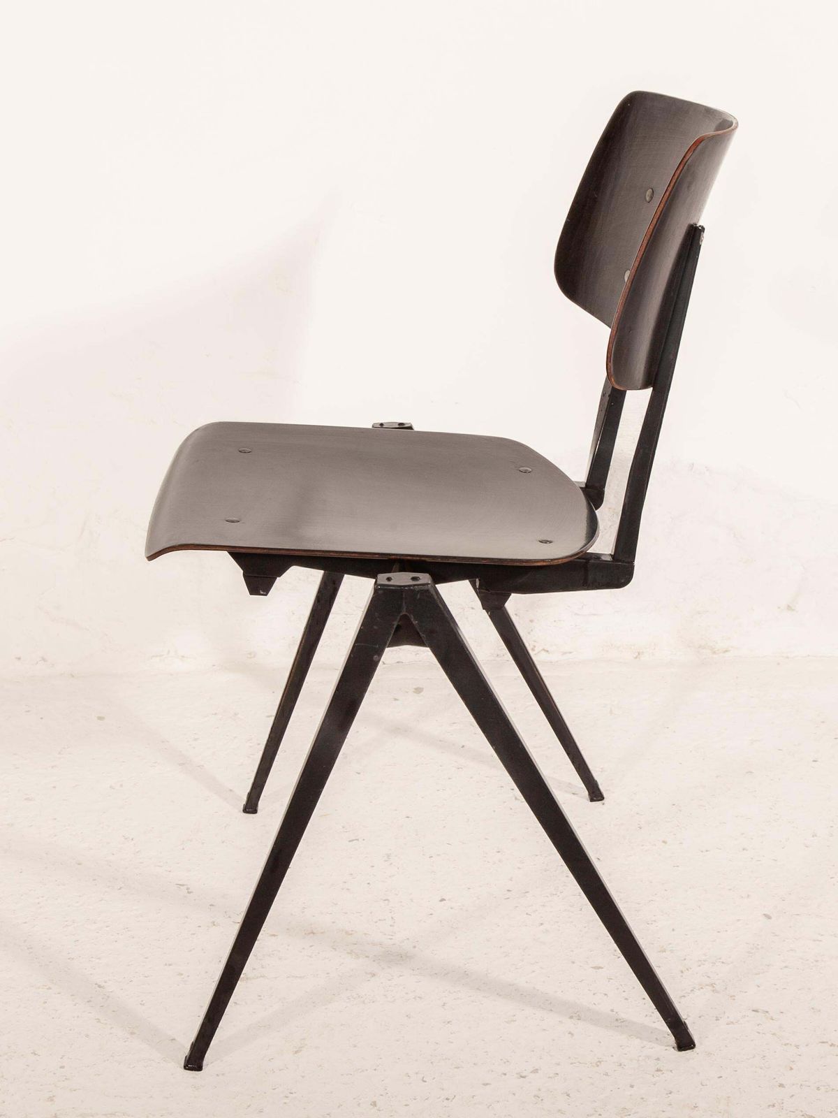 photo furniture Stacking Chairs S21 Galvanitas, Minimalistic Plywood Black  Grey Metal Chairs