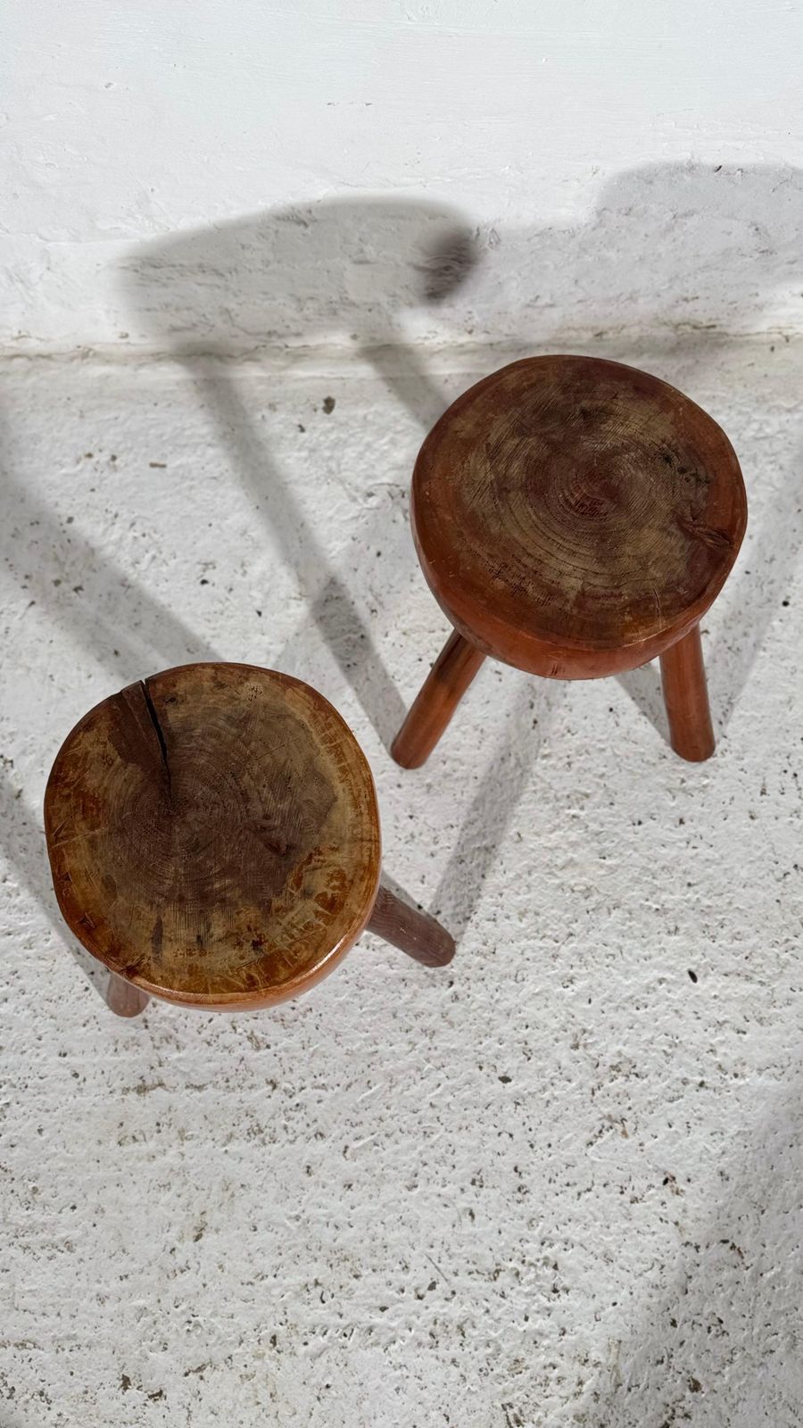 Wabi Sabi Tripod Stools, France 1960s, Set Of Two. photo vinterior