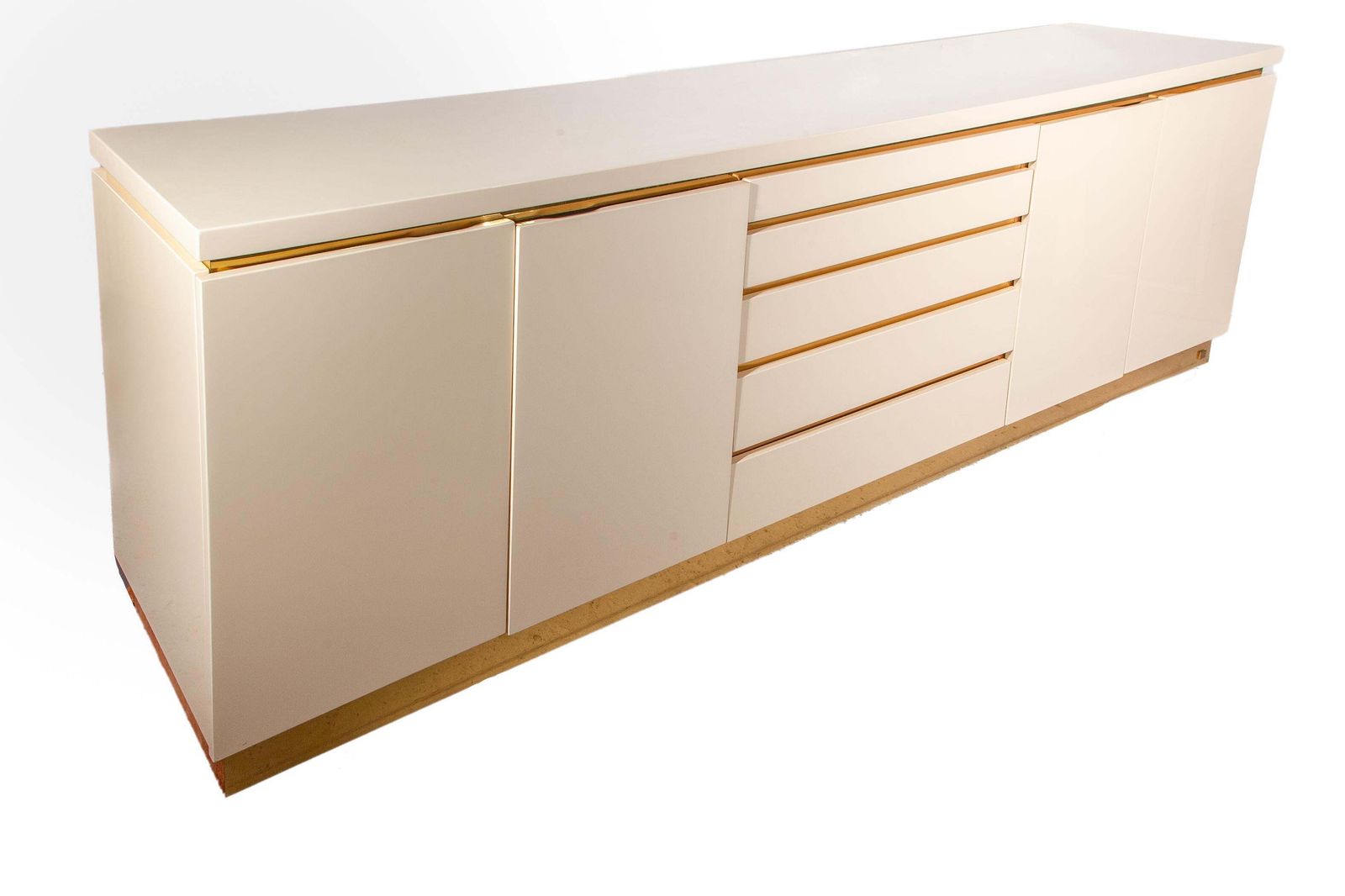 White Lacquer And Brass Sideboard By Jean Claude Mahey, 1980s photo vintage
