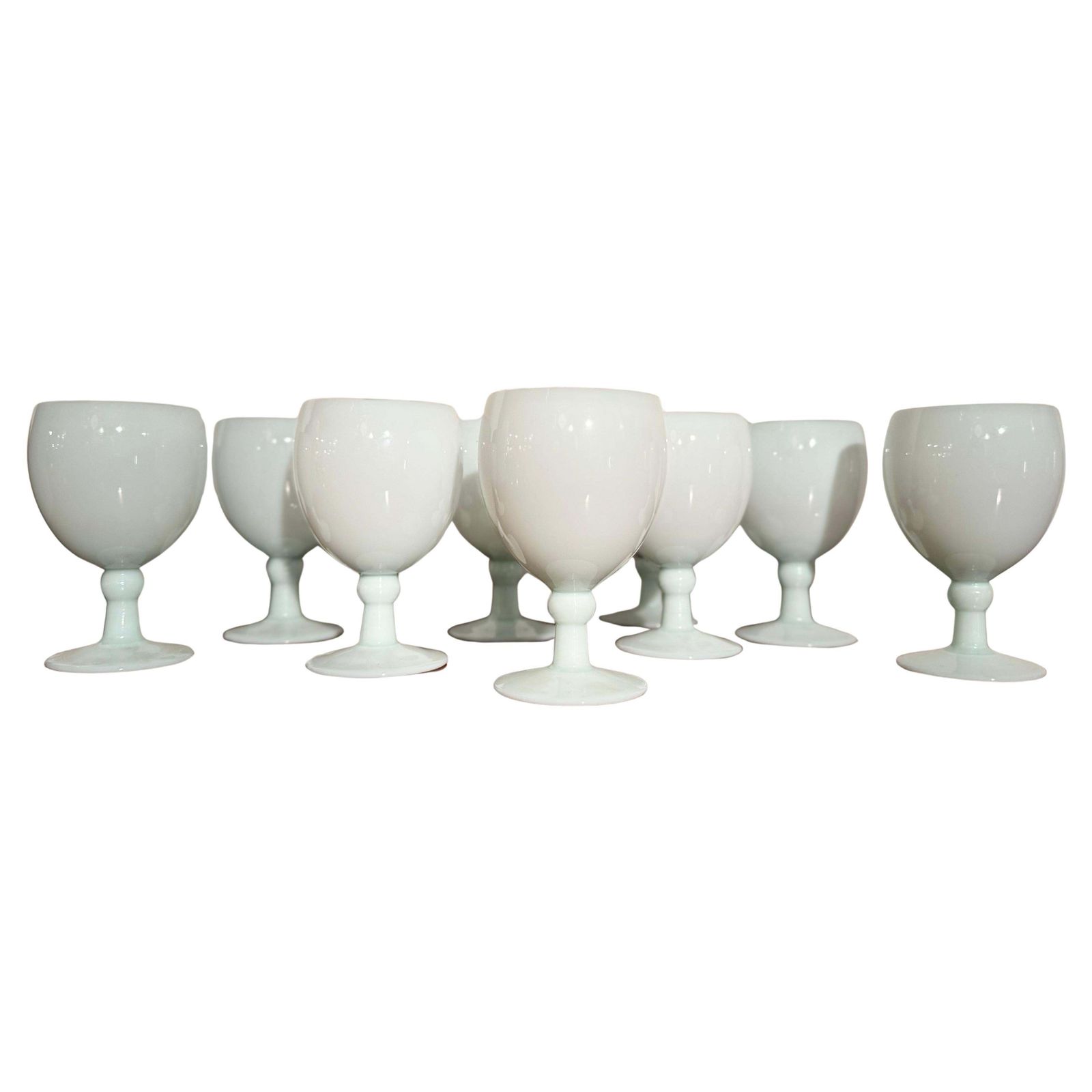 Antique Set Of Nine Opal Wine Glasses Hand Crafted In France, Portieux Vallerys