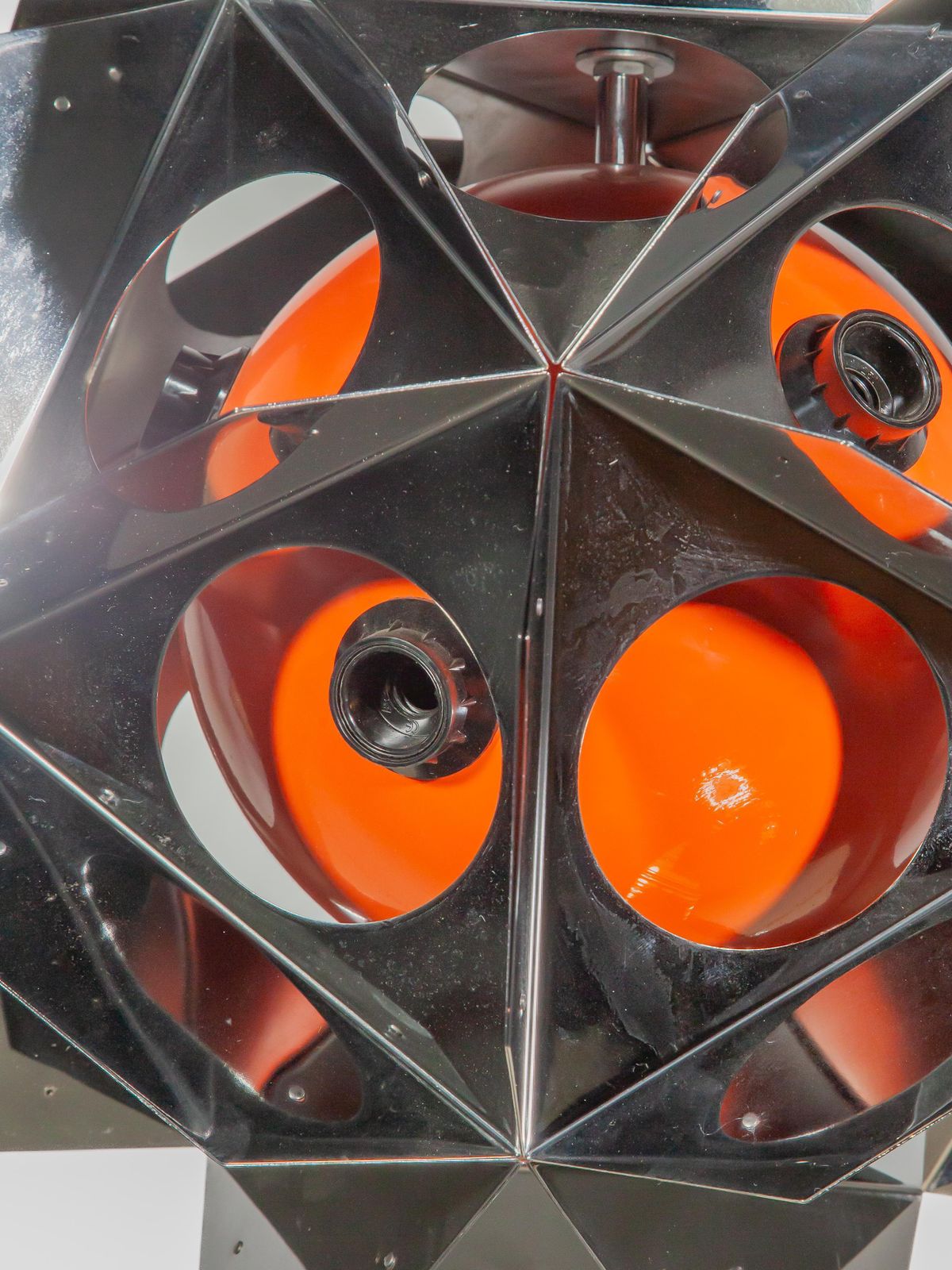 Space Age Bruno Munari Style Set Of Two Orange Geometric Chandeliers photo vinterior