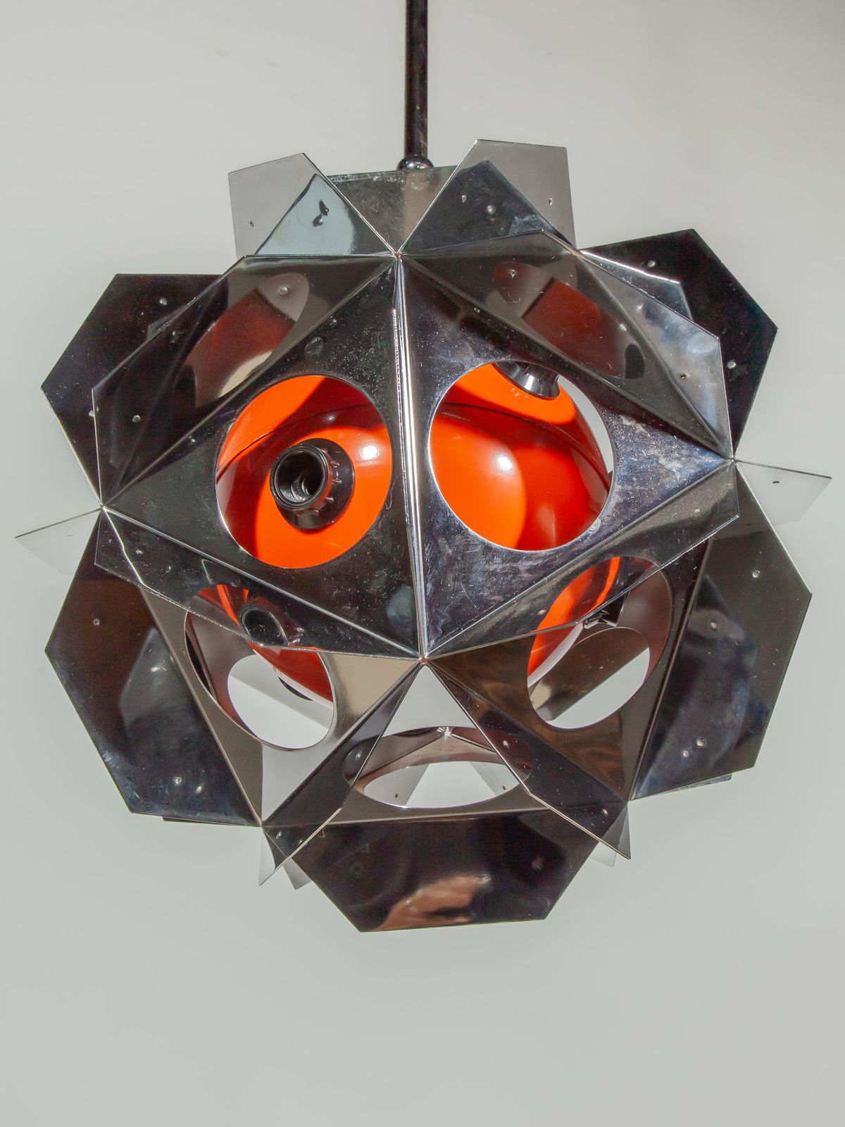 photo furniture Space Age Bruno Munari Style Set Of Two Orange Geometric Chandeliers