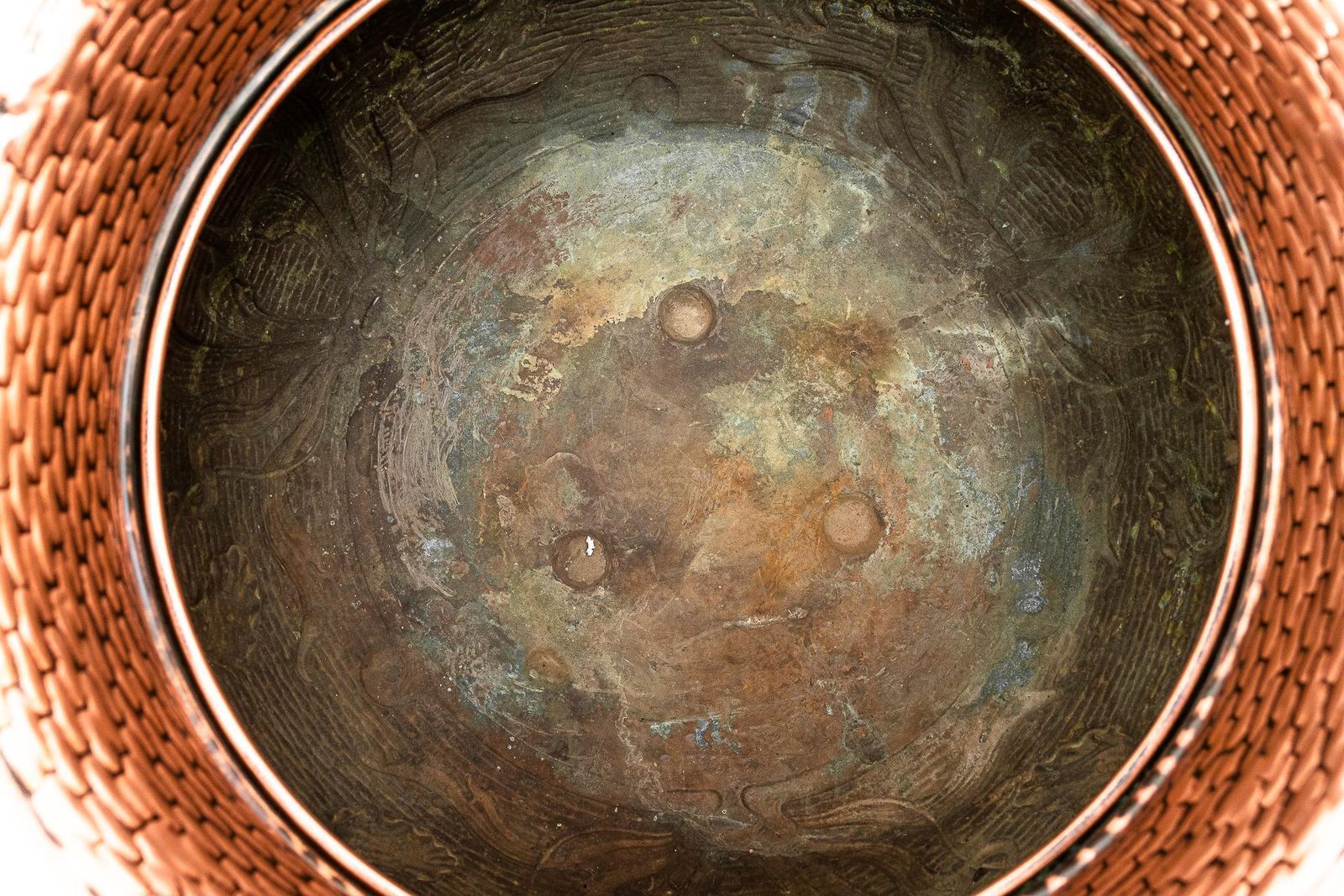 Home Decor Very Big Floral Hammered Jugendstil Copper Palm Pot Vienna Around 1908 photo