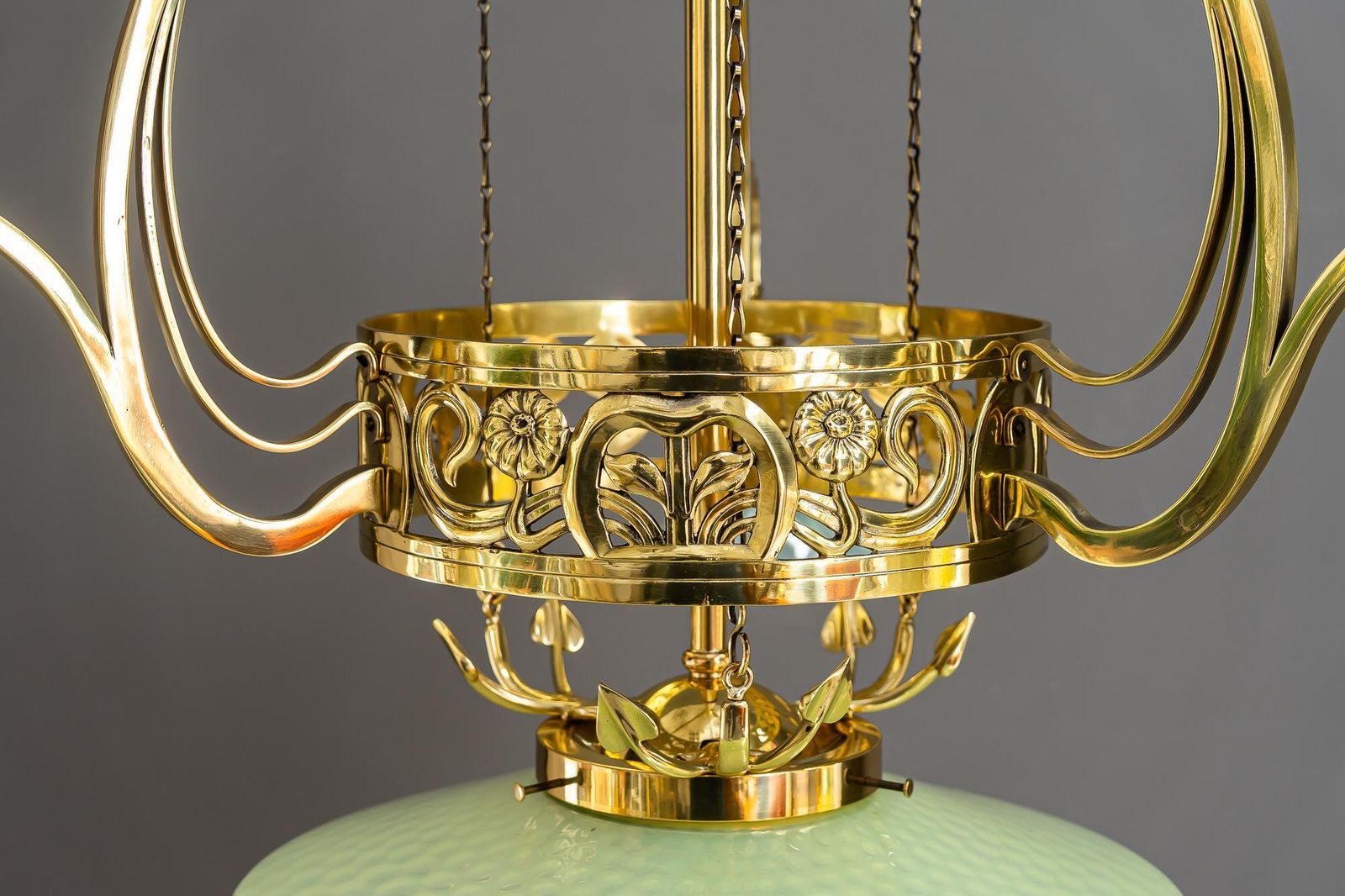 Adjustable Floral Jugendstil Chandelier With Opaline Glass Shades Around 1910 photo for sale