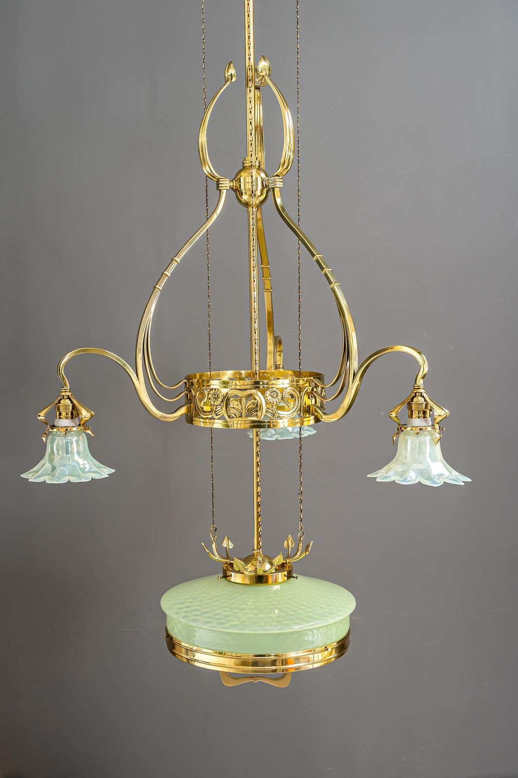 Adjustable Floral Jugendstil Chandelier With Opaline Glass Shades Around 1910 photo buy