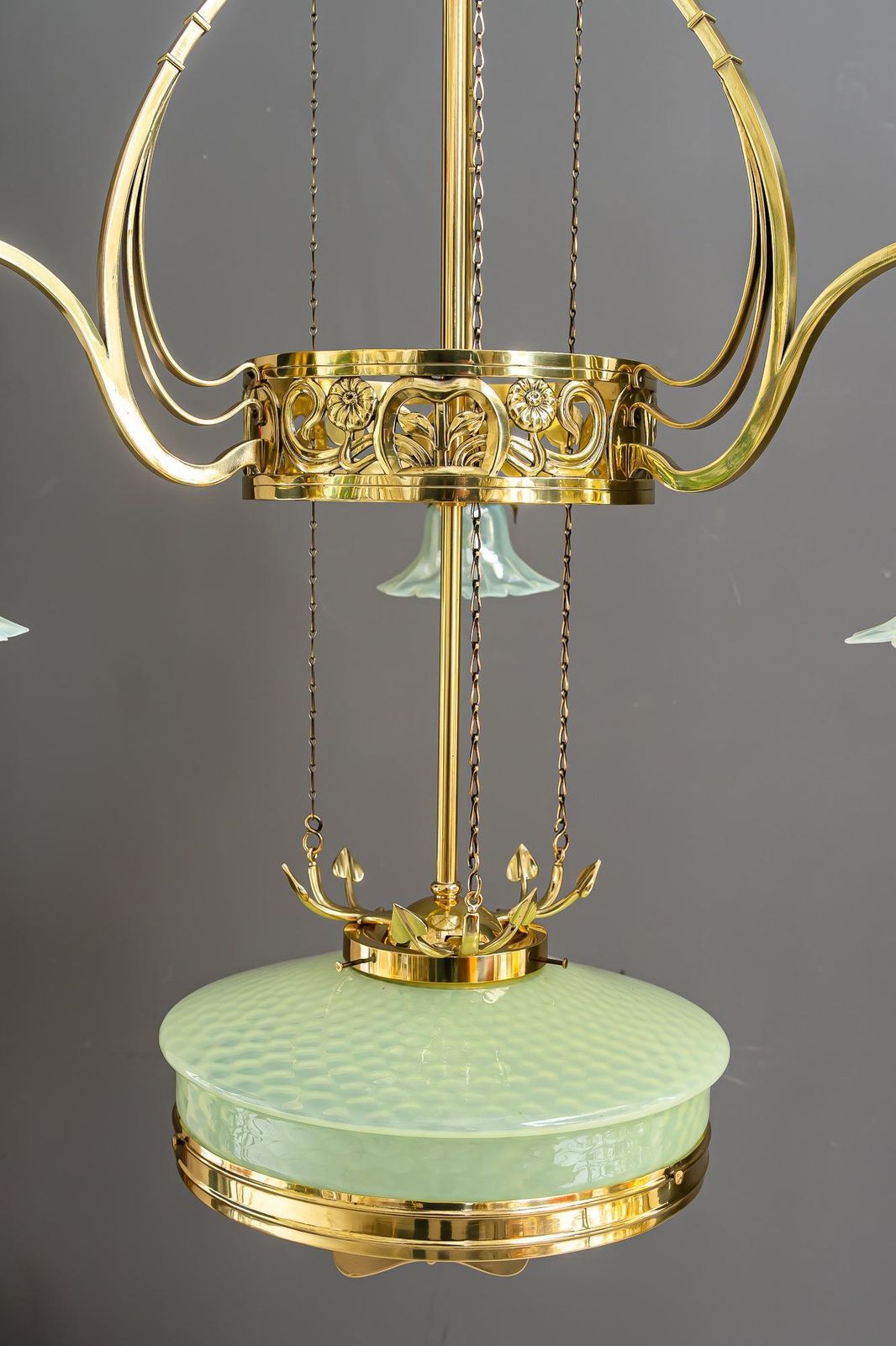 photo furniture Adjustable Floral Jugendstil Chandelier With Opaline Glass Shades Around 1910