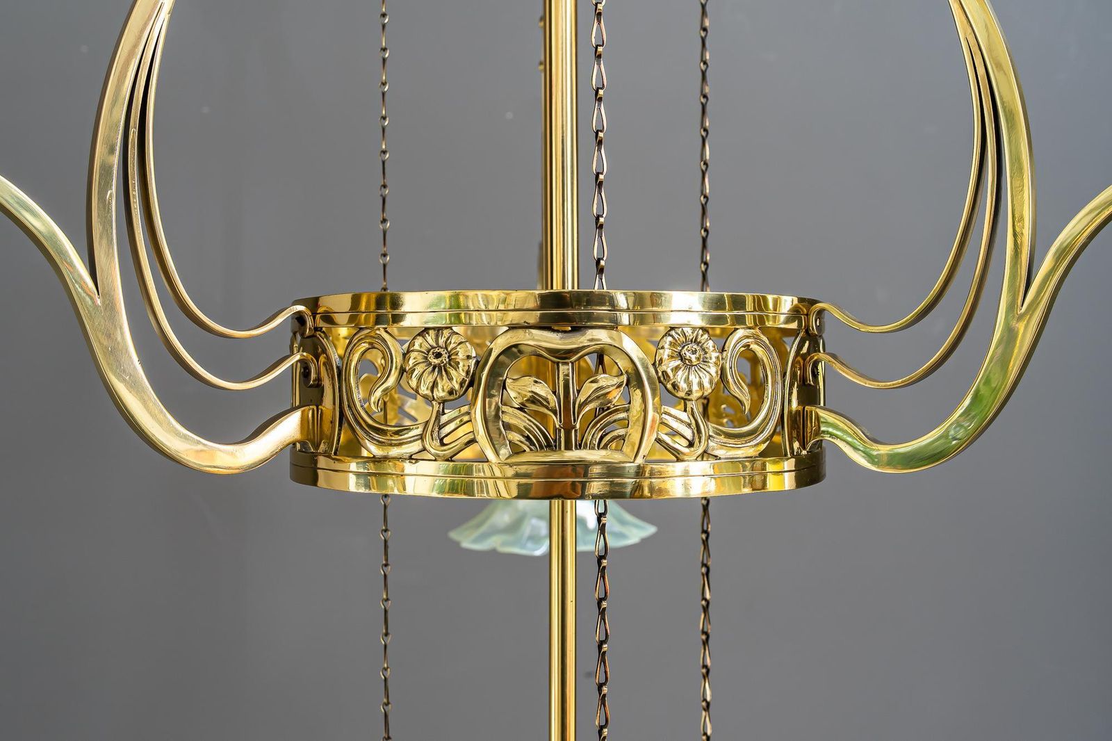 Lighting Adjustable Floral Jugendstil Chandelier With Opaline Glass Shades Around 1910 photo