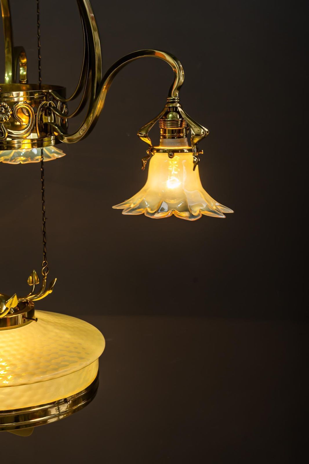 photo buy Adjustable Floral Jugendstil Chandelier With Opaline Glass Shades Around 1910