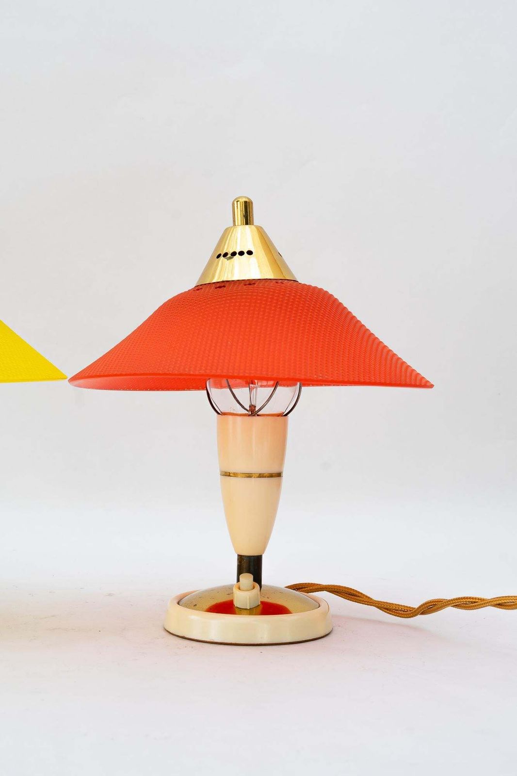 2 Rupert Nikoll Lucite Table Lamps Red And Yellow Vienna Around 1960s photo Lighting