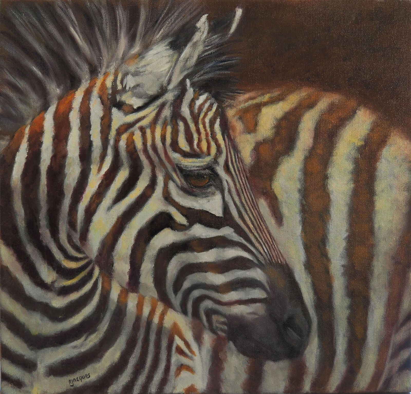 Portrait Zebra Oil On Canvas By Sylvie Ajacques 2025
