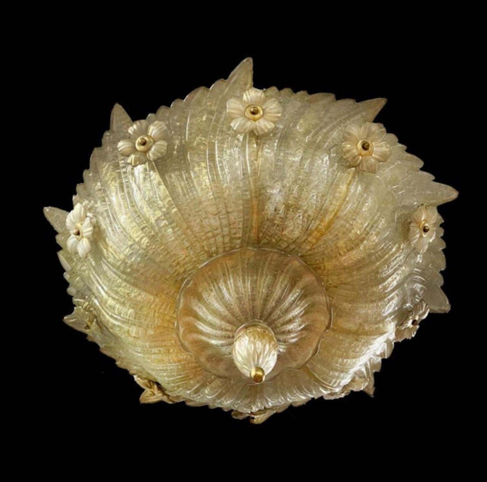 Pair Grand Hotel Ceilings Flush Mount By Barovier & Toso, Murano, 1980s photo for sale