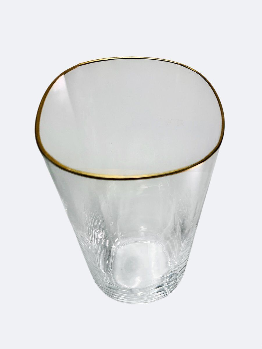 Transparent Murano Glass Vase With Gold Rim By Carlo Moretti