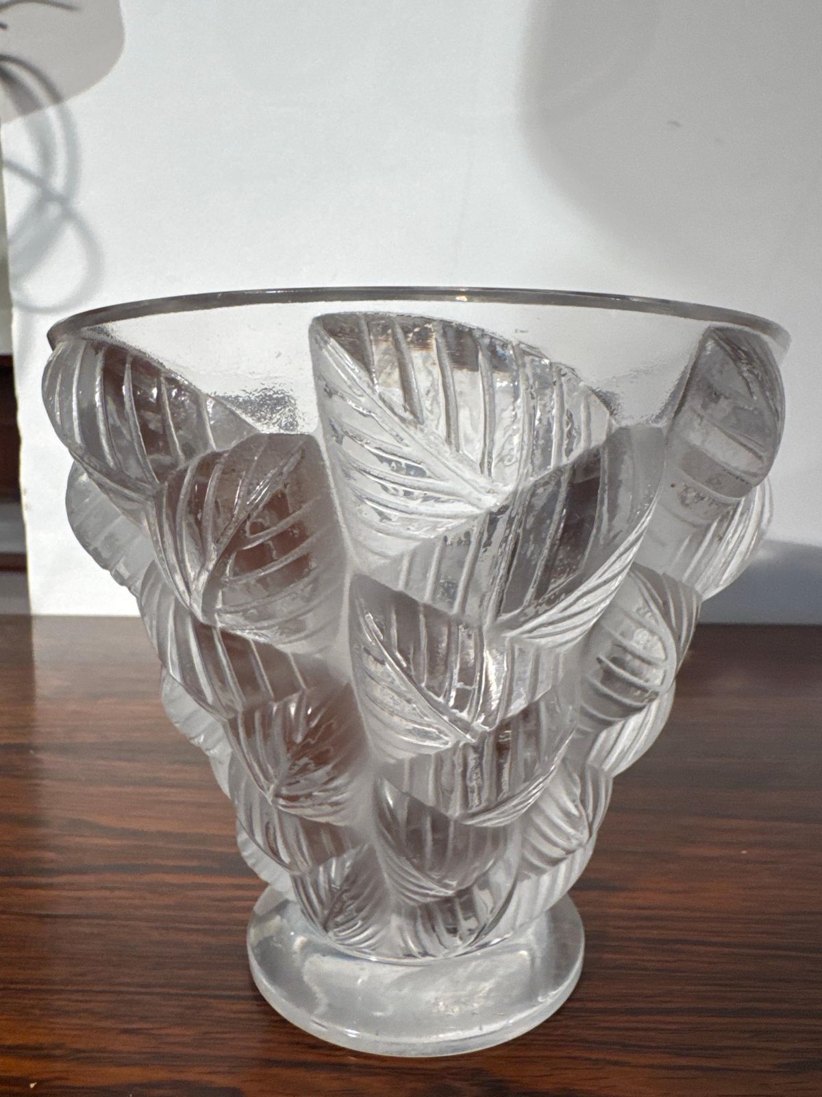 'Lalique France' Vase Decorated With Leaves In Relief 'Moissac', 1930s photo for sale