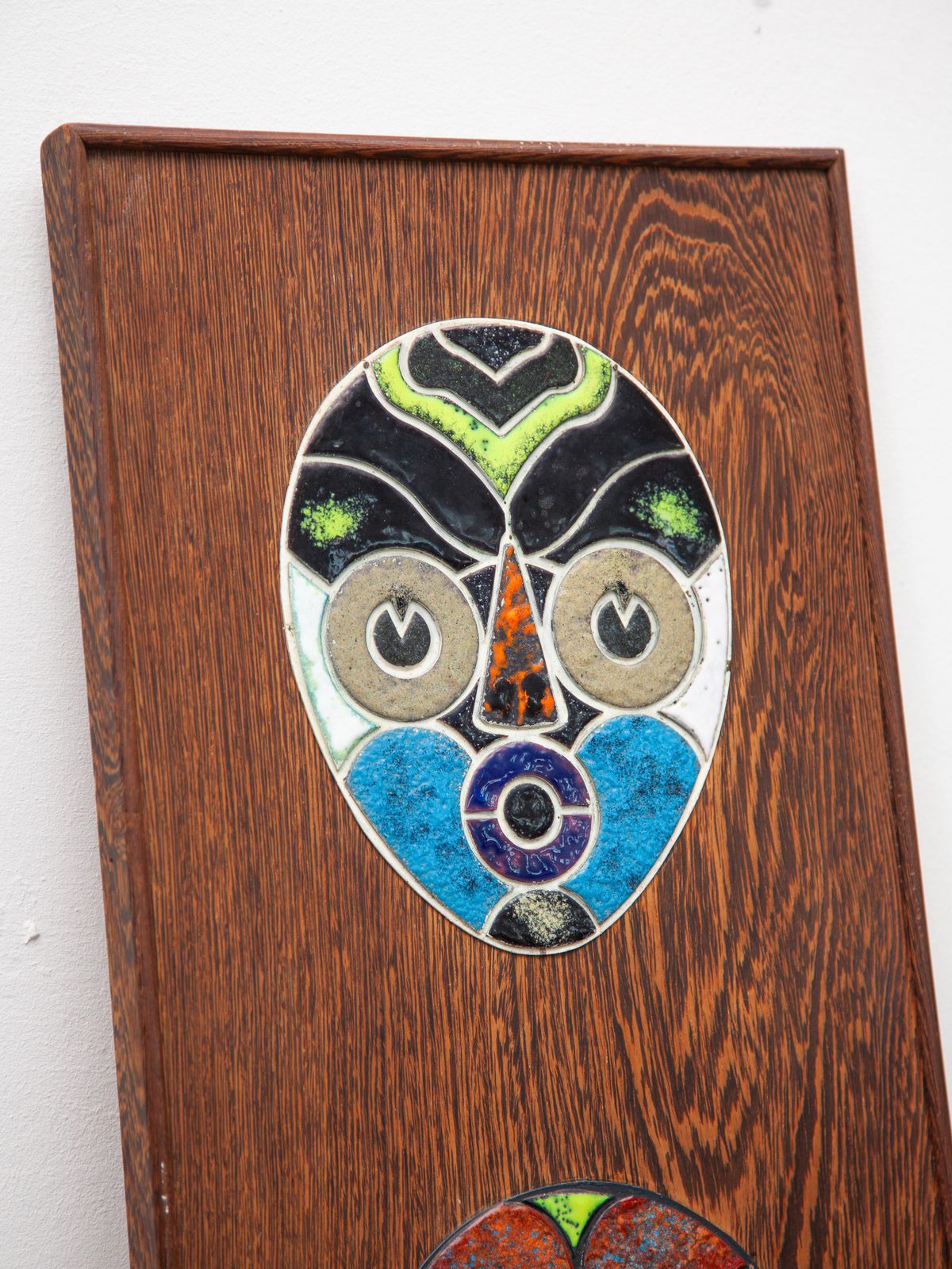 Wall Mounted Ceramic Five Tiles With Tribal Art Masks Designed By Roland Zobel photo Art
