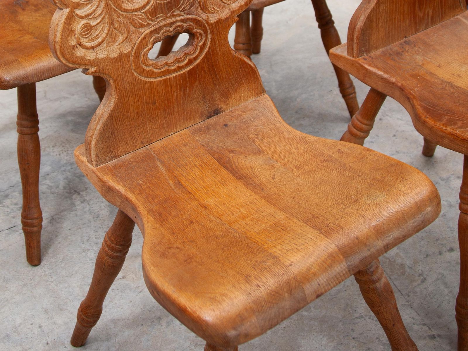A Brutalist Folk Art Alpine Set Of Four Chairs, France, 1930s photo Furniture