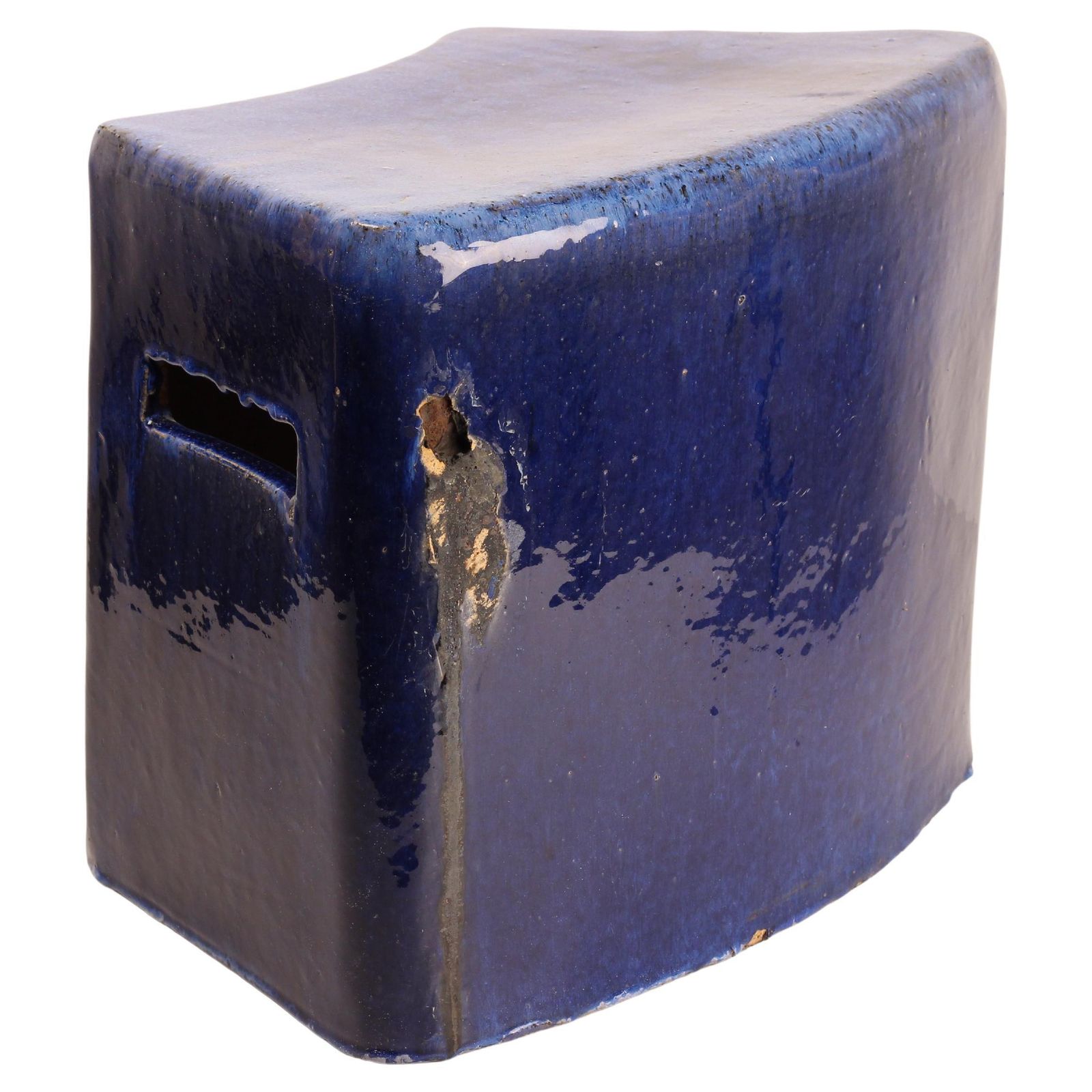 Set Of 4 Modular Blue Glazed Ceramic Garden Stools By Habitat/Conran Uk 1996 photo 1800.0