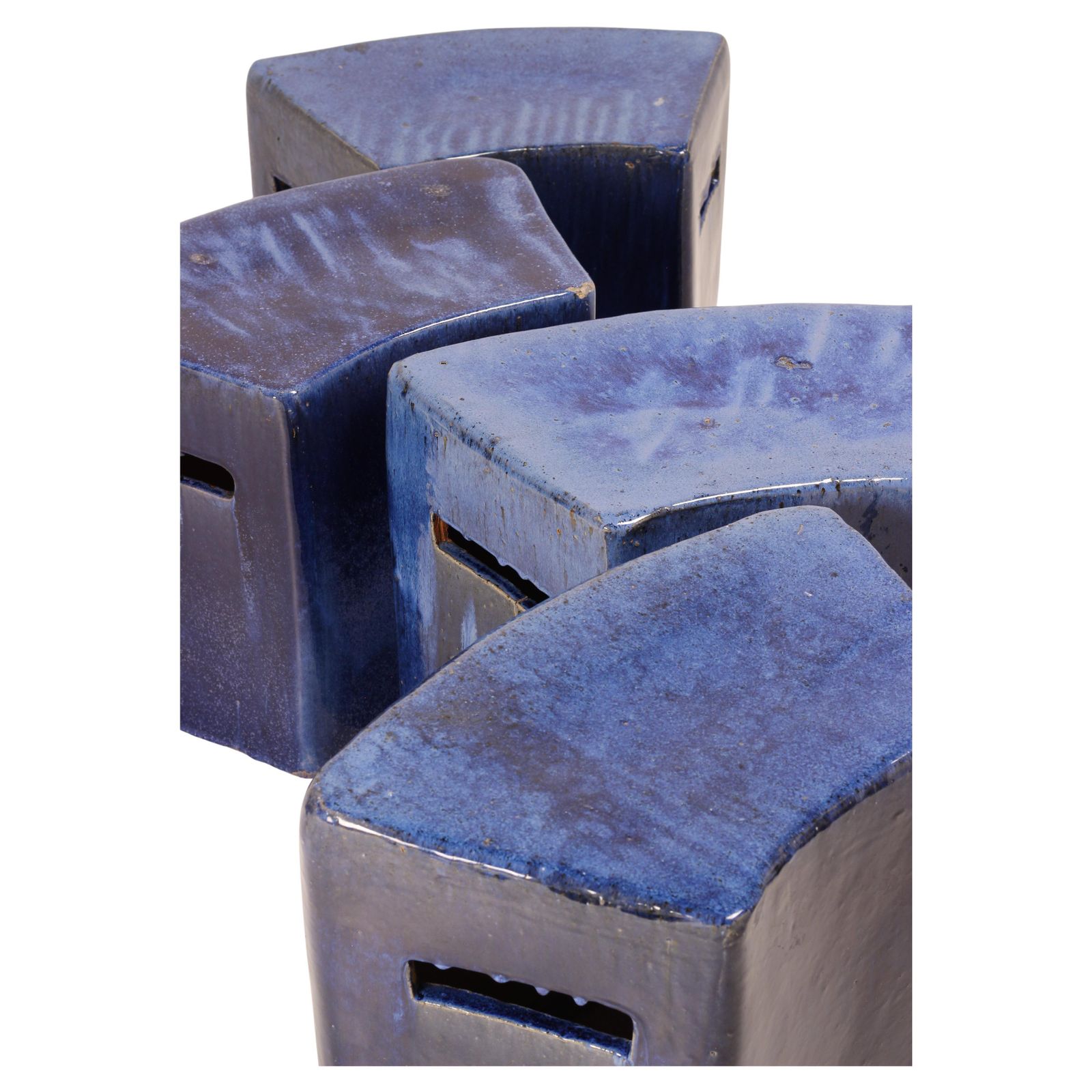 Garden Furniture Set Of 4 Modular Blue Glazed Ceramic Garden Stools By Habitat/Conran Uk 1996 photo