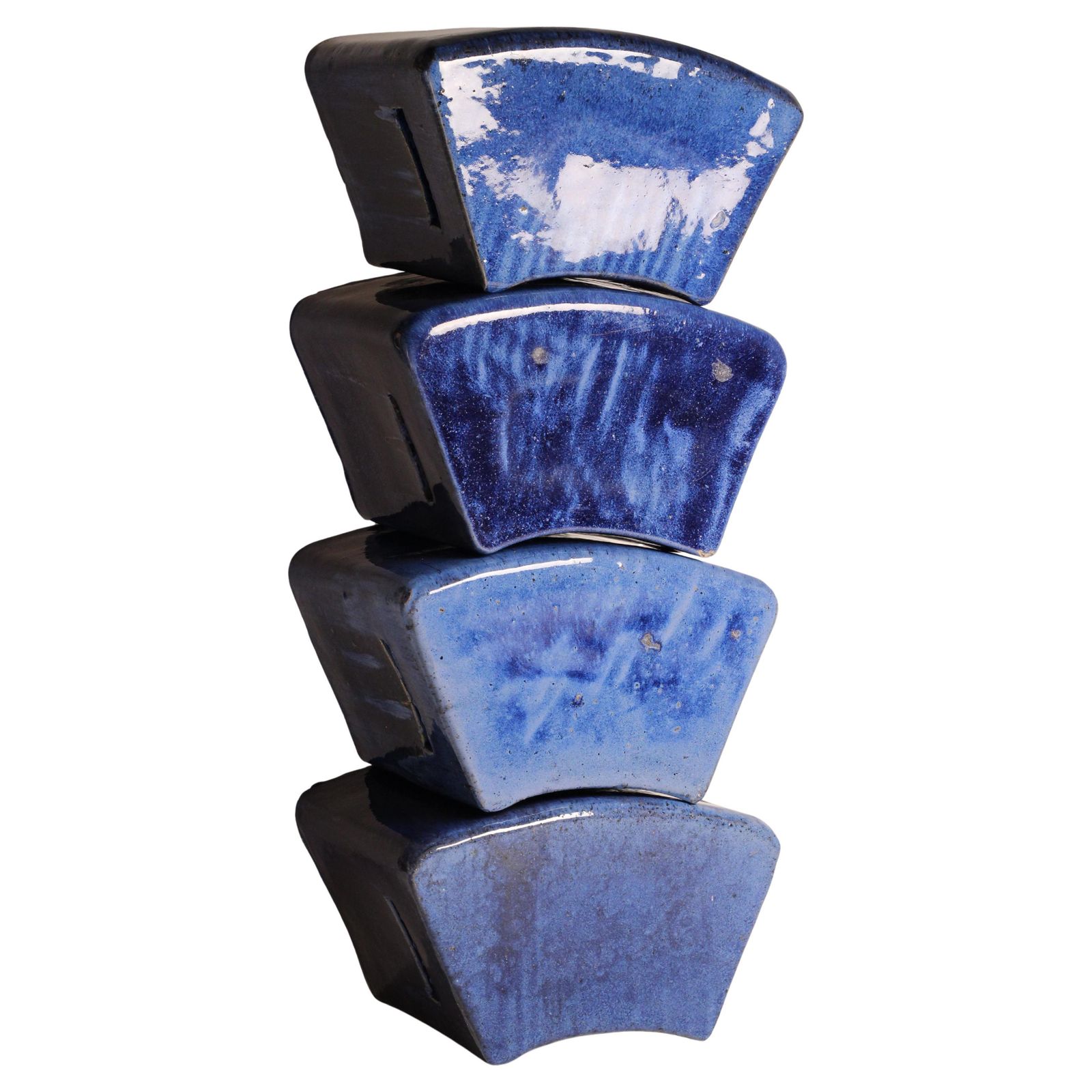 photo buy Set Of 4 Modular Blue Glazed Ceramic Garden Stools By Habitat/Conran Uk 1996
