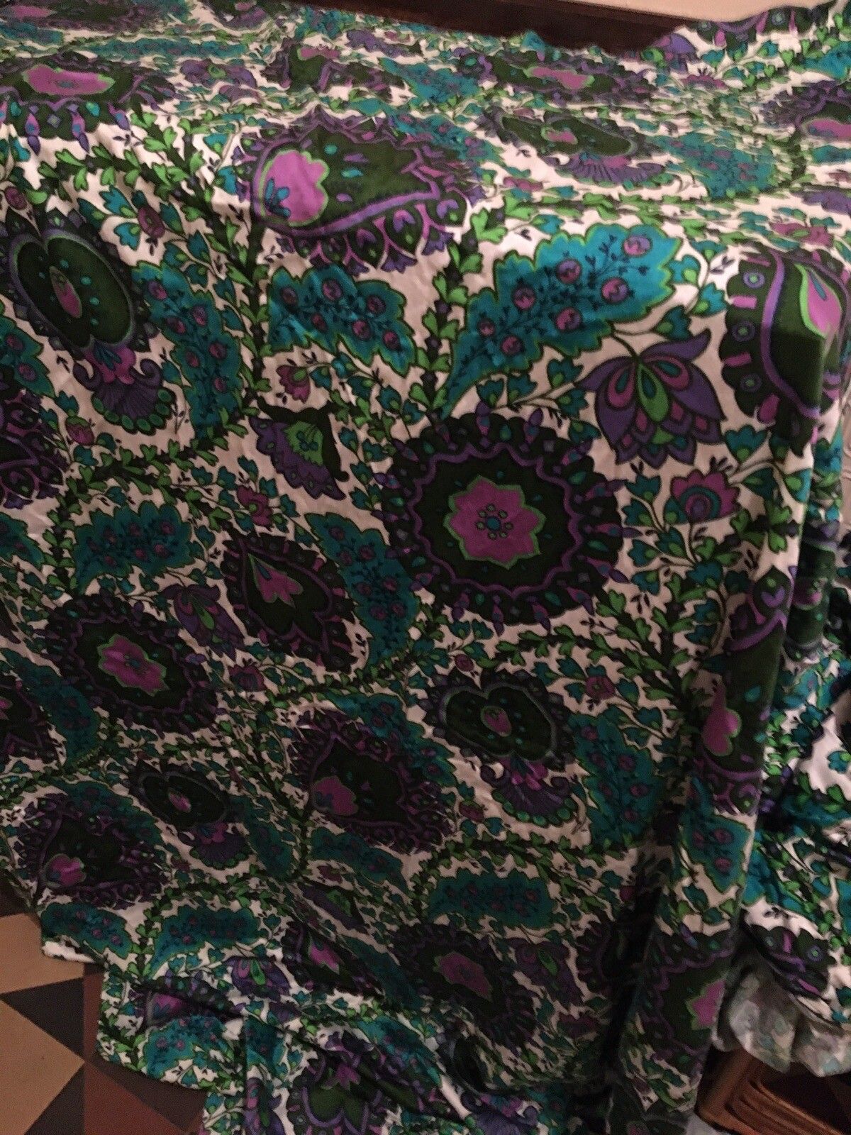 Vintage Psychedelic 1960s Fabric Curtain Material X2 Flower Power