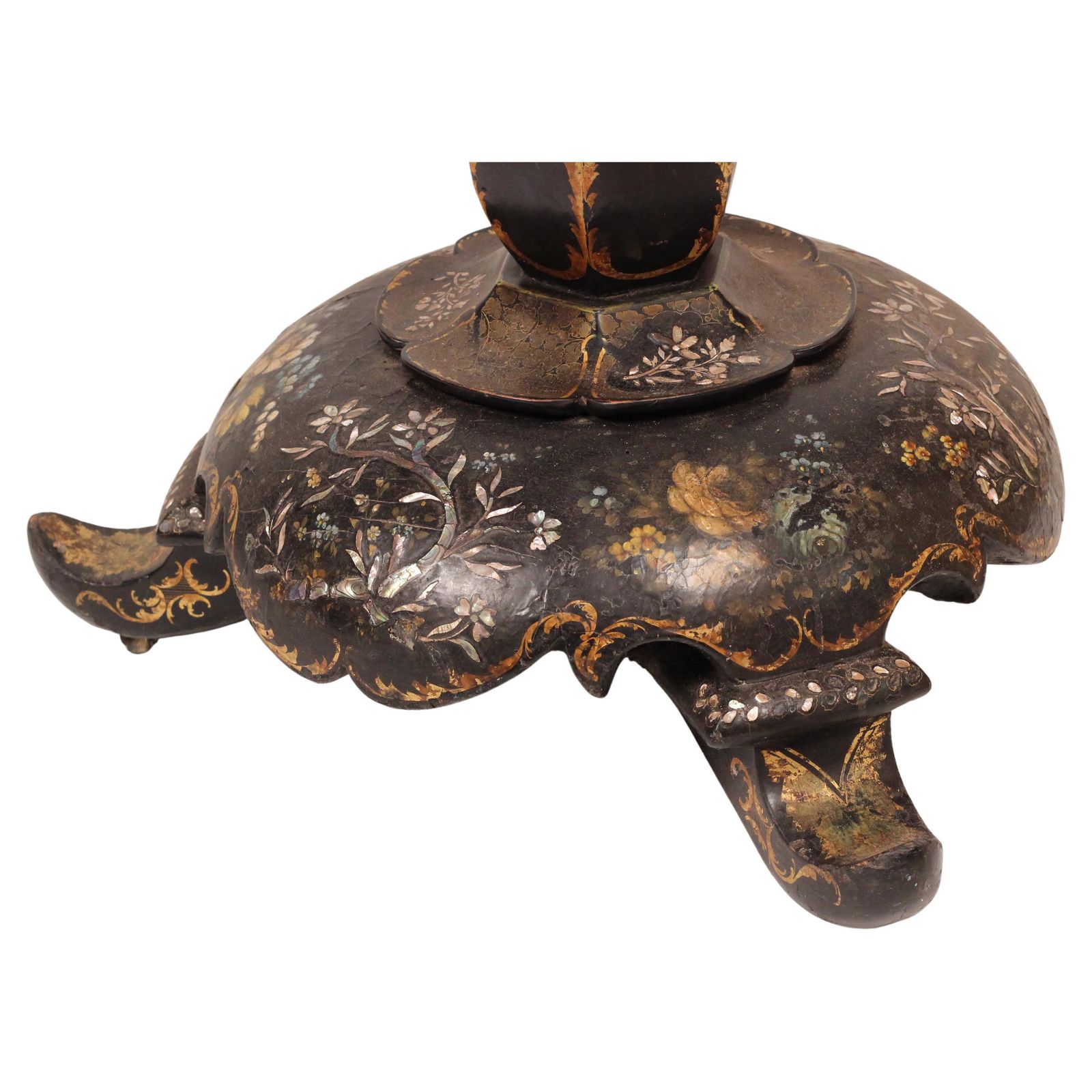 Victorian Japanned Papier Mâché Tilt Table With Nacre Inlay, C.1850 Hand Painted photo buy