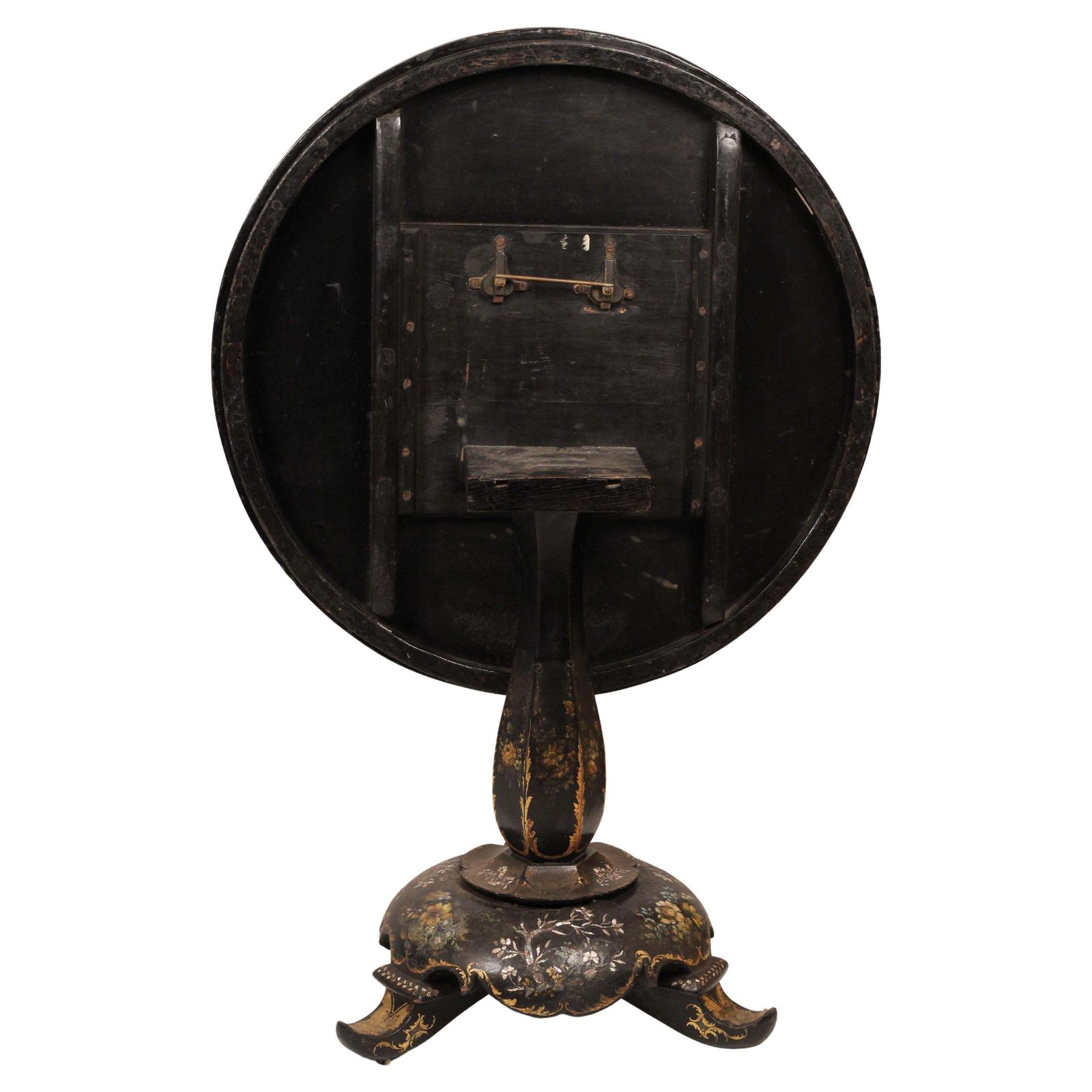 photo furniture Victorian Japanned Papier Mâché Tilt Table With Nacre Inlay, C.1850 Hand Painted