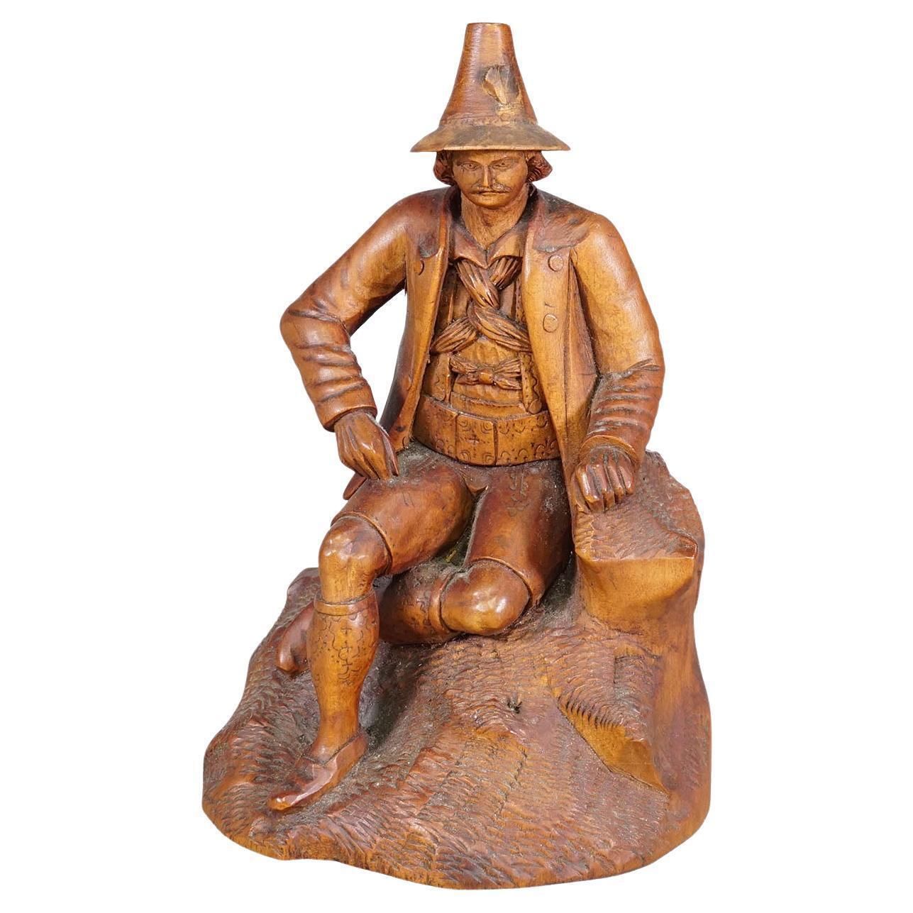 Antique Hand Carved Tyrolean Farmer Sculpture, Ca. 1880