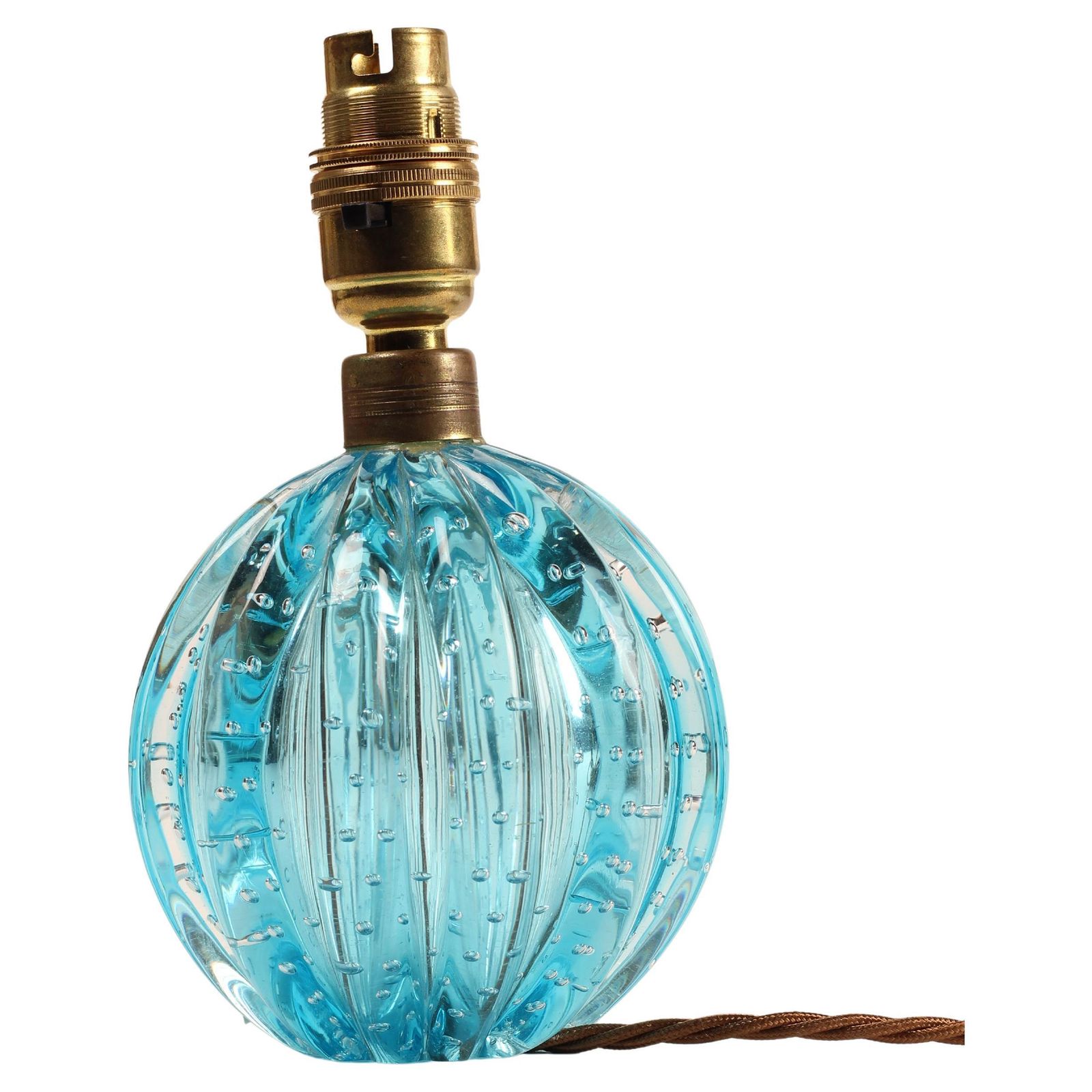 Turquoise Blue Bullicante Ribbed Globe Lamp By Archimede Seguso, Murano, Venezia photo for sale