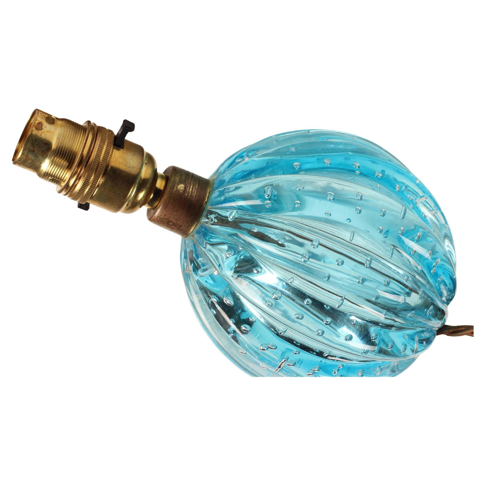 photo furniture Turquoise Blue Bullicante Ribbed Globe Lamp By Archimede Seguso, Murano, Venezia