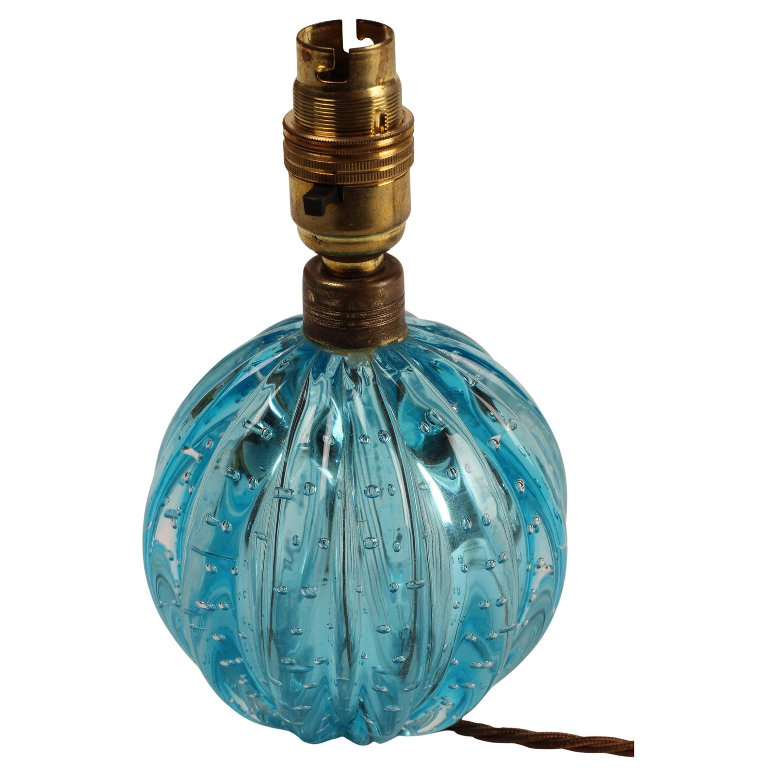 photo vintage Turquoise Blue Bullicante Ribbed Globe Lamp By Archimede Seguso, Murano, Venezia