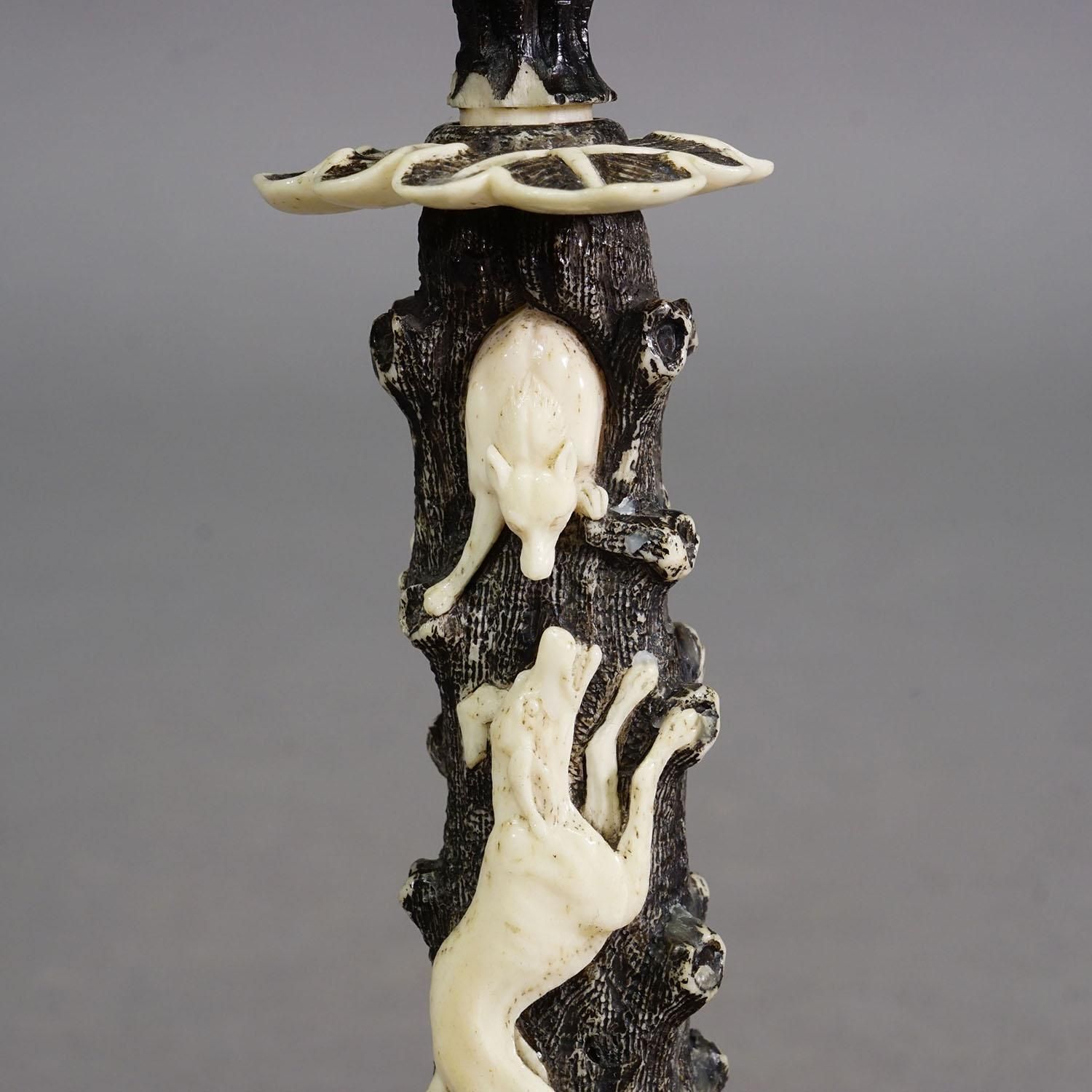 Antique Antler And Bone Candle Holder, Germany Ca. 1850 photo vintage