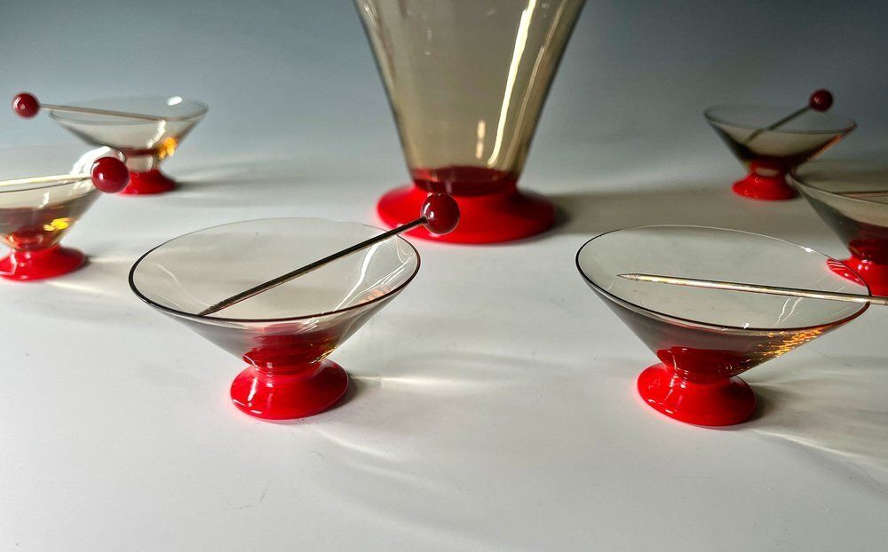 Italian Liquor Set In Murano Glass By Napoleone Martinuzzi For Venini, 1930s, Set Of 13 photo vinterior