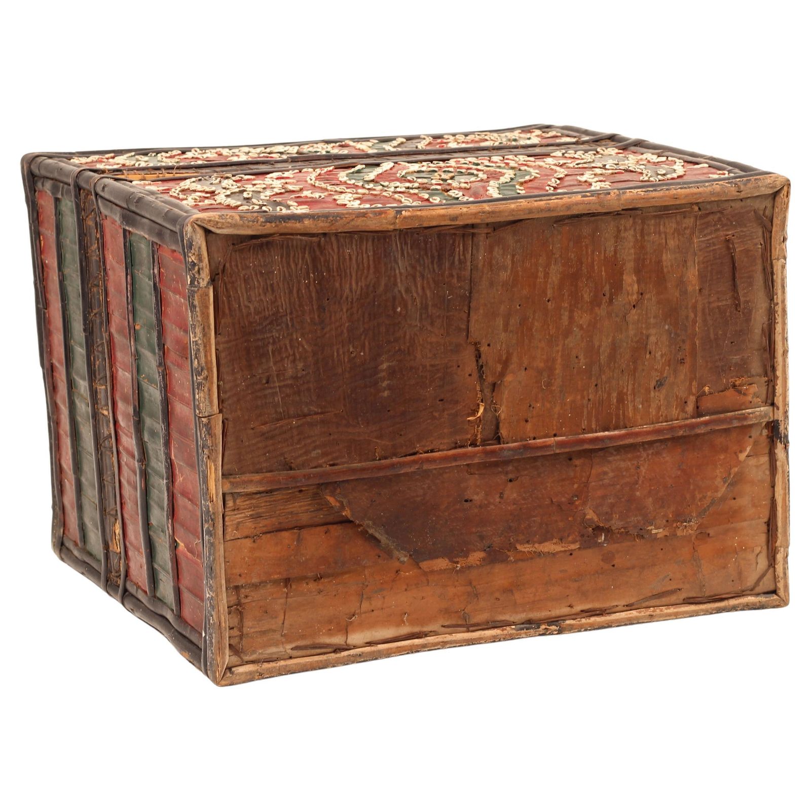 Folk Art Dowry Box, Lombok Indonesia, Cowrie, Painted Palm & Bamboo 1950’s Sasak photo 886.0