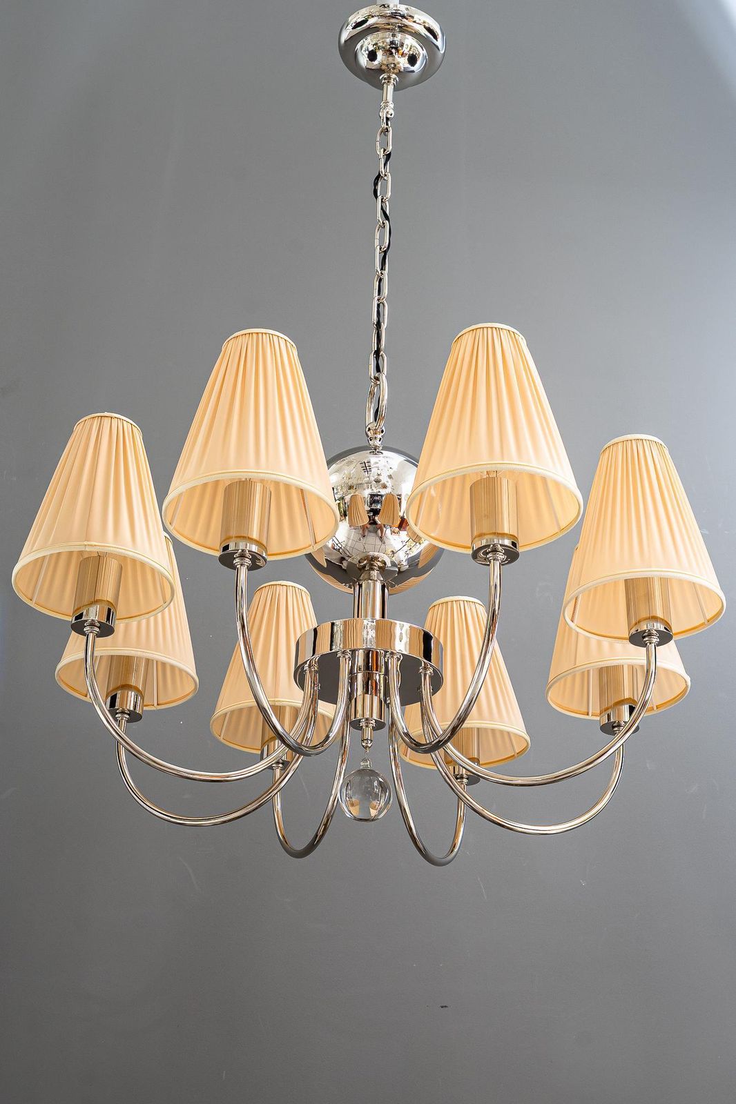 Art Deco Nickel Plated Chandelier With Fabric Shades Vienna Around 1920s photo vintage