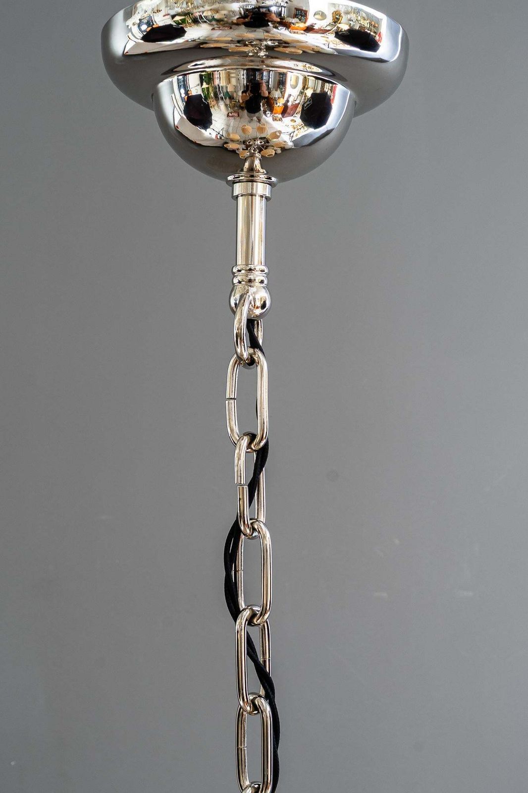 photo buy Art Deco Nickel Plated Chandelier With Fabric Shades Vienna Around 1920s