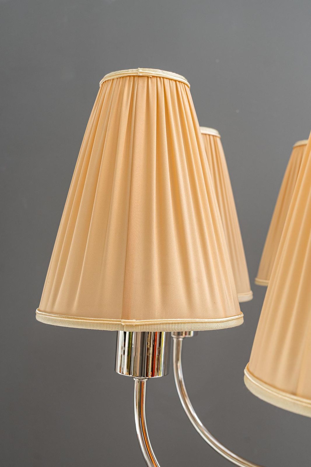 photo vintage Art Deco Nickel Plated Chandelier With Fabric Shades Vienna Around 1920s