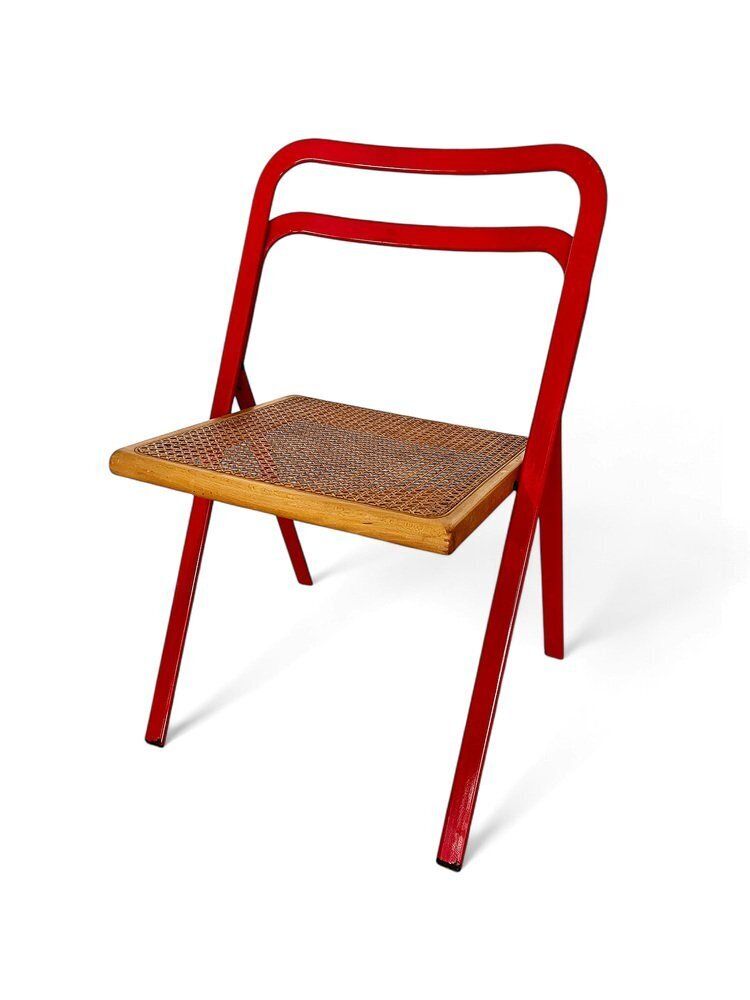 Folding Chair With Viennese Straw By Giorgio Cattelan For Cidue, Italy, 1970s