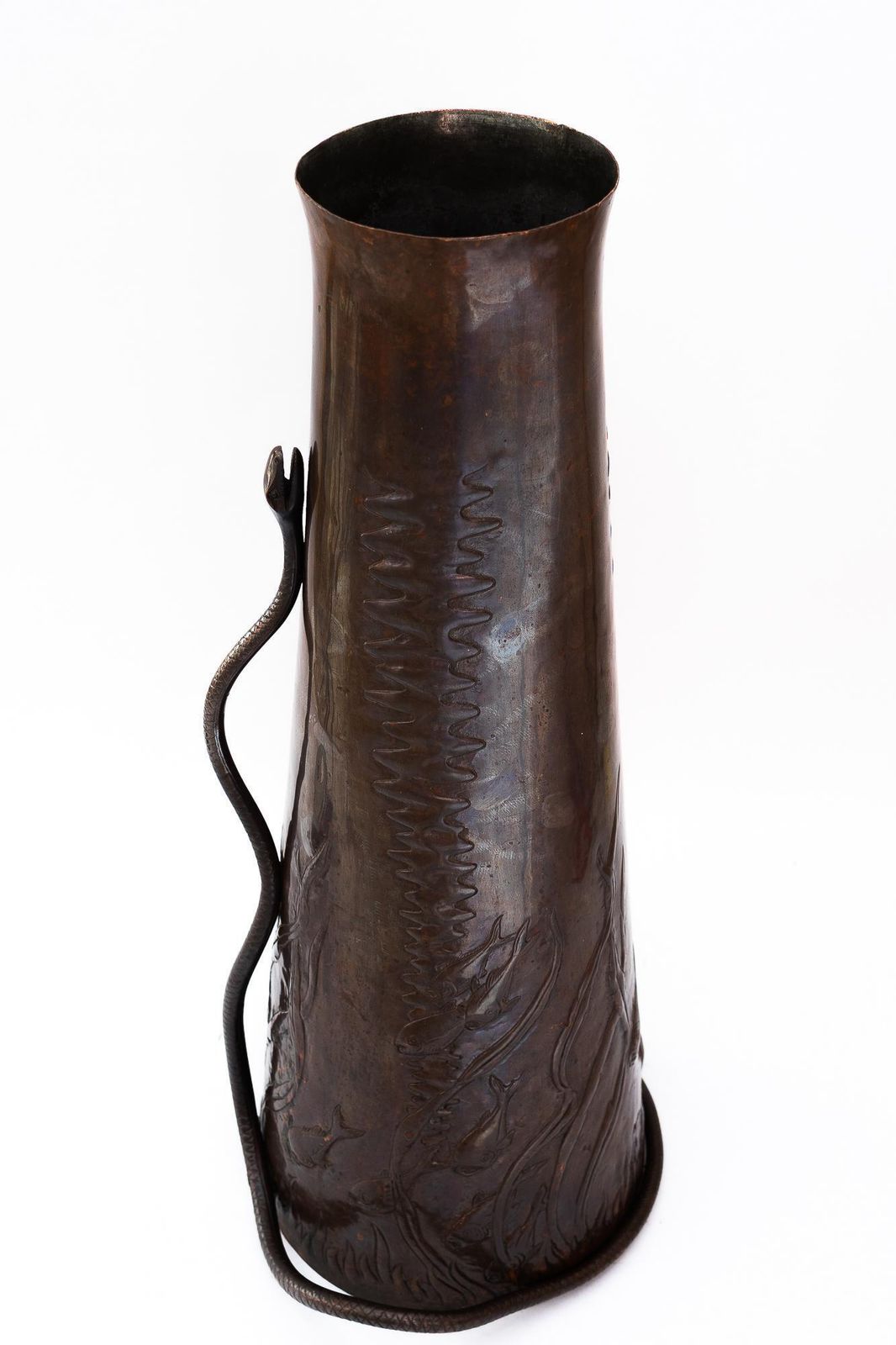 photo for sale Big Jugendstil Copper Chased And Hand Hammered Vase Vienna Around 1908