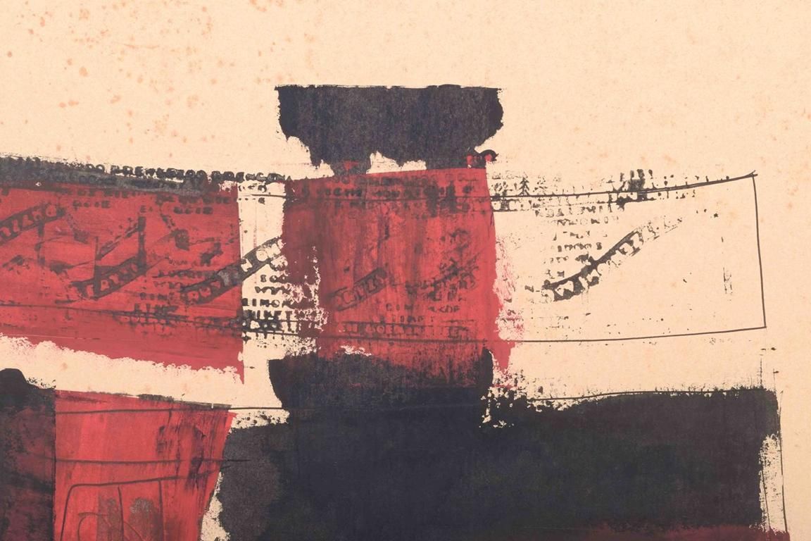 Hans Funch. Color Lithograph In Black And Red. Abstract Composition, 1964. photo furniture