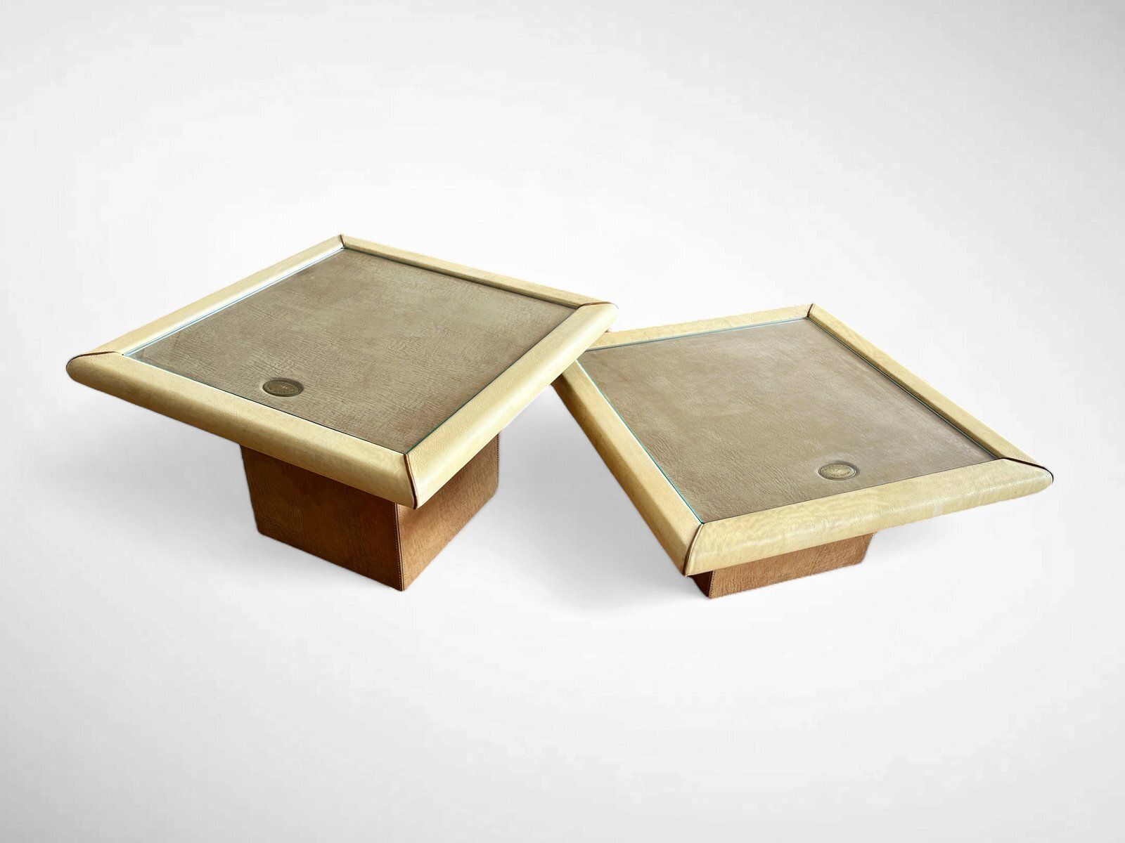 Leather Side Tables By Carlo Bartoli For Rossi Di Albizzate, 1980s, Set Of 2 photo for sale
