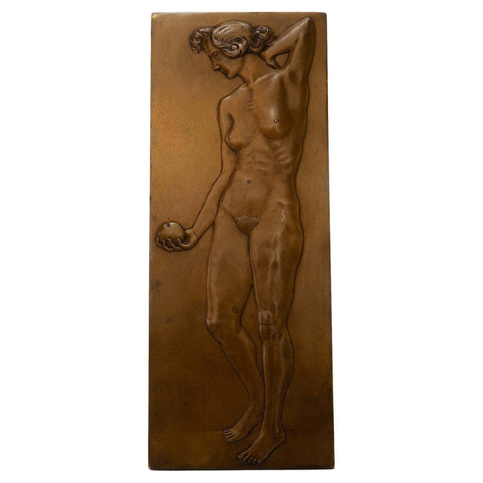 Art Deco Bronze Relief With Nude Women Motiv Original Patina Around 1920