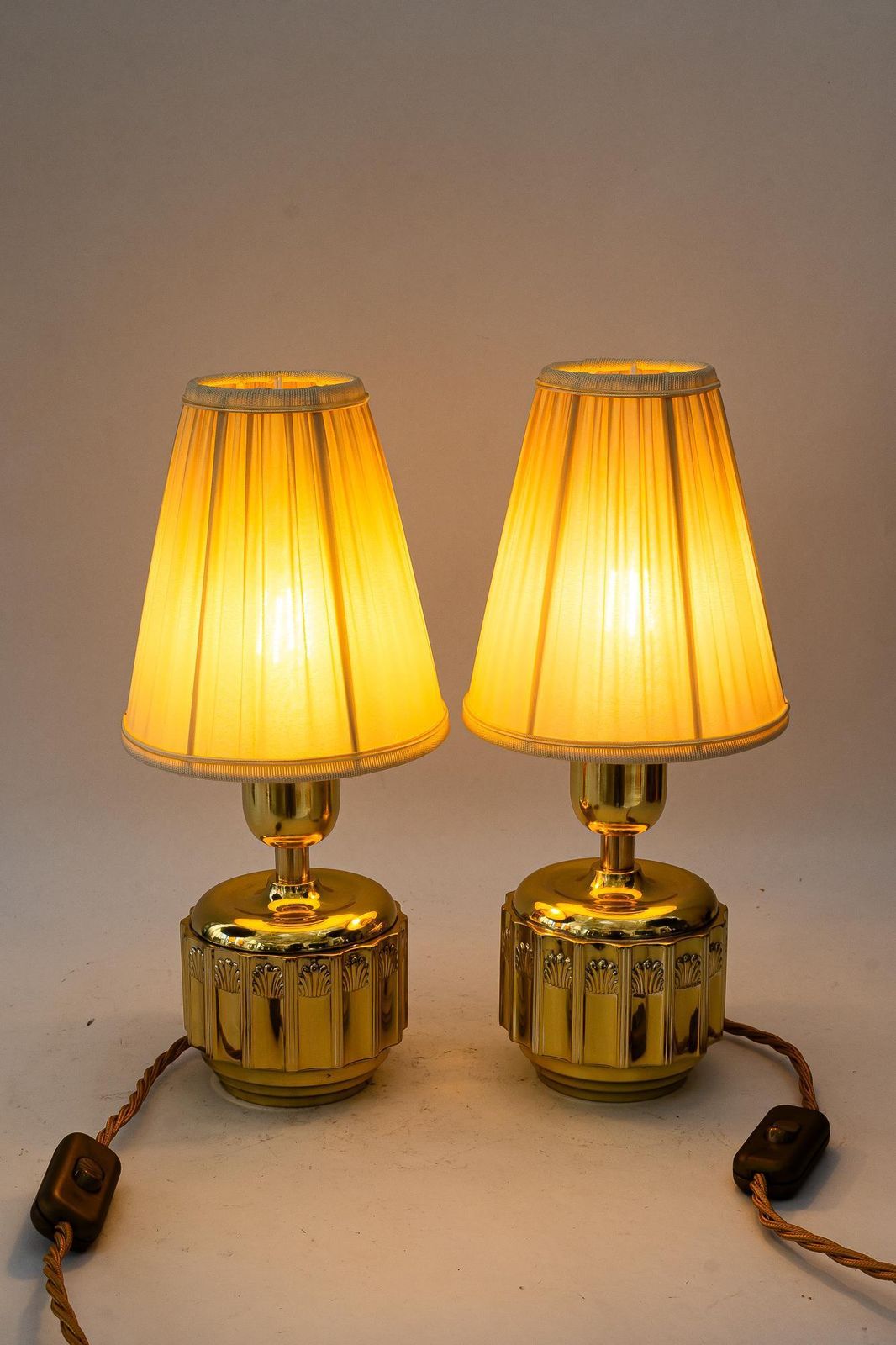 2 Art Deco Table Lamps With Fabric Shades Vienna Around 1920 photo vintage