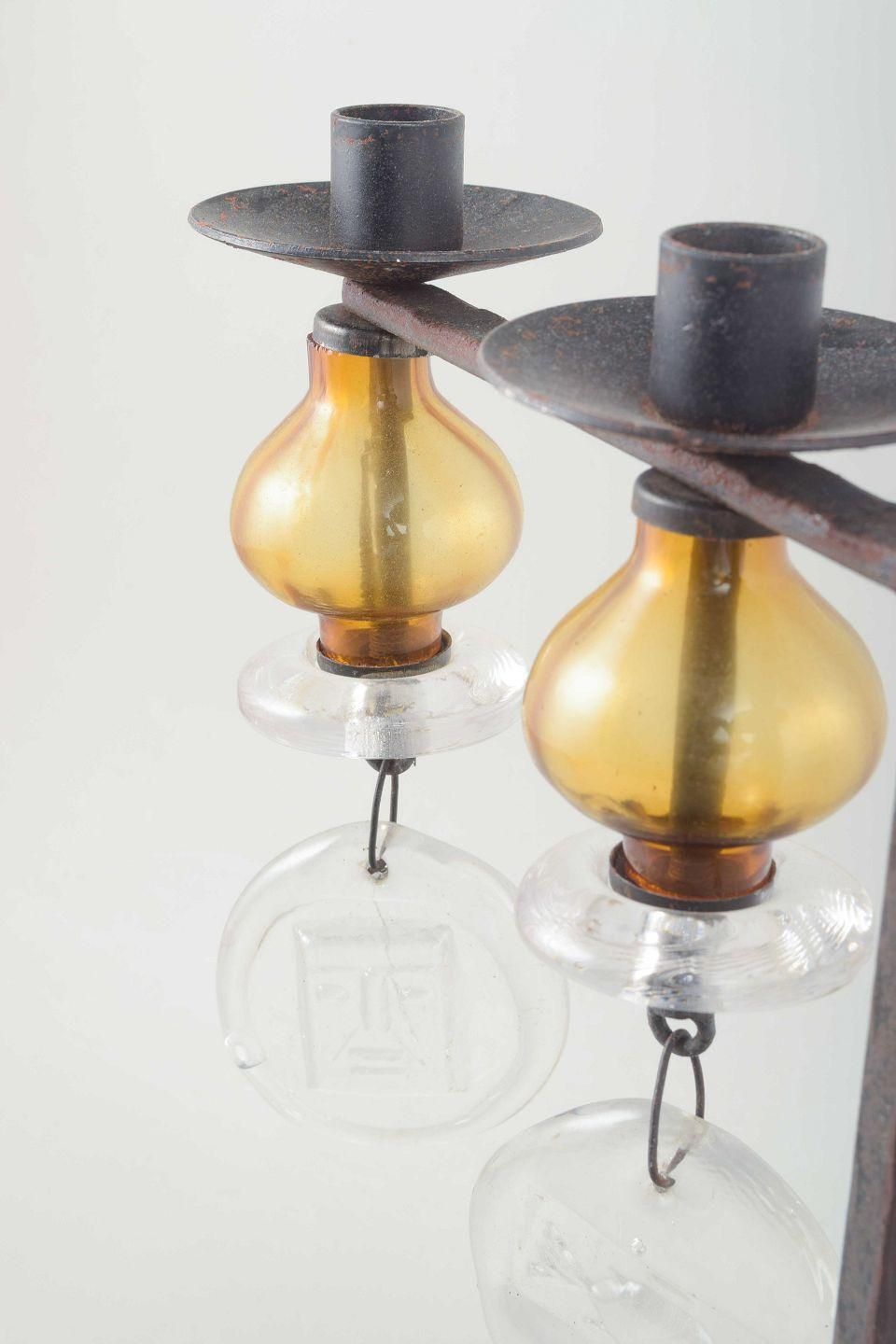 Erik Höglund For Kosta Boda. Four Armed Iron Candelabra With Glass Prisms photo Home Decor