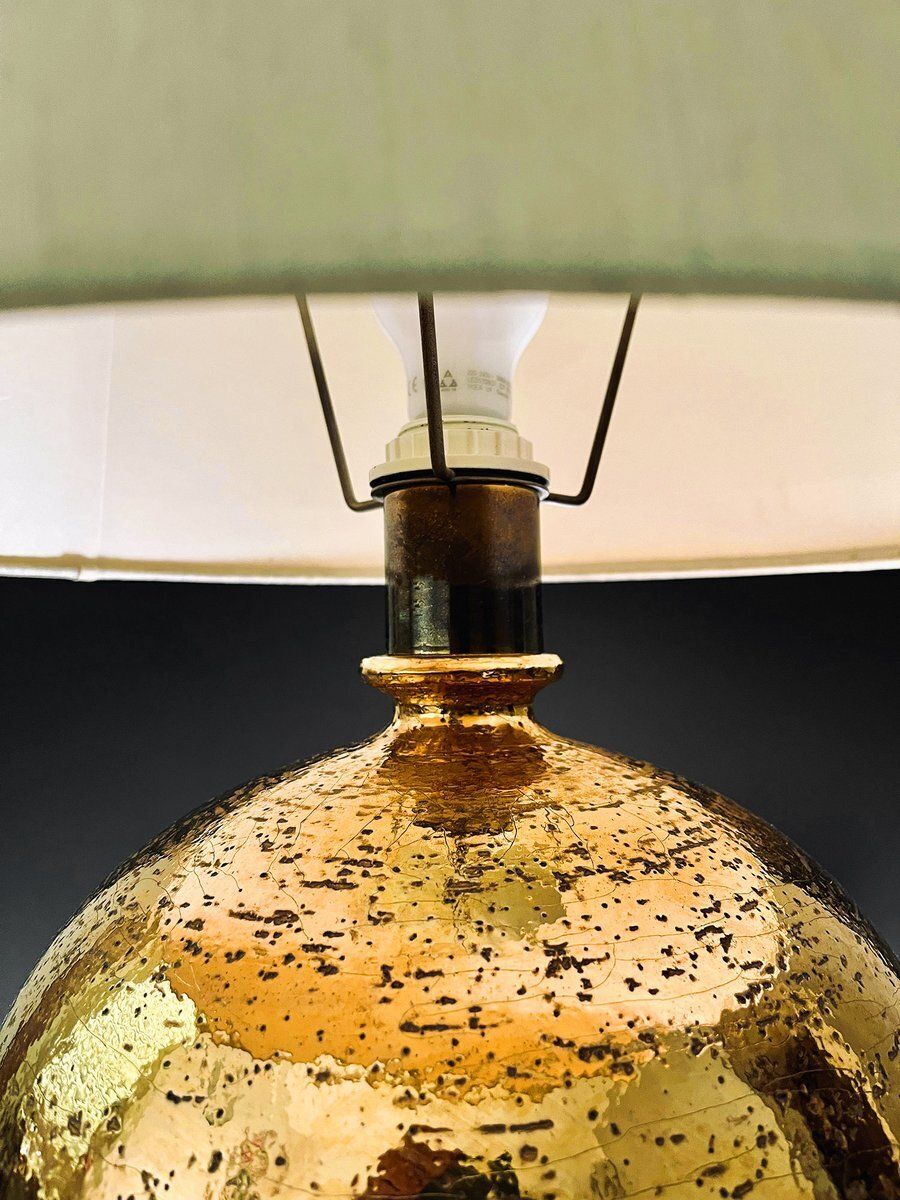 Large Table Lamp In Glazed Gold Ceramic By Aldo Londi For Bitossi, Italy photo Lighting