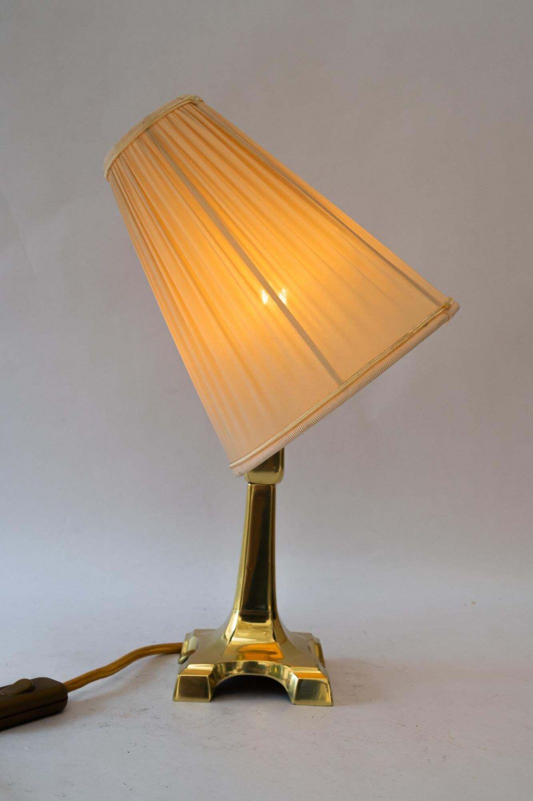 Lighting Art Deco Brass Table Lamp With Fabric Shade Vienna Around 1920s photo