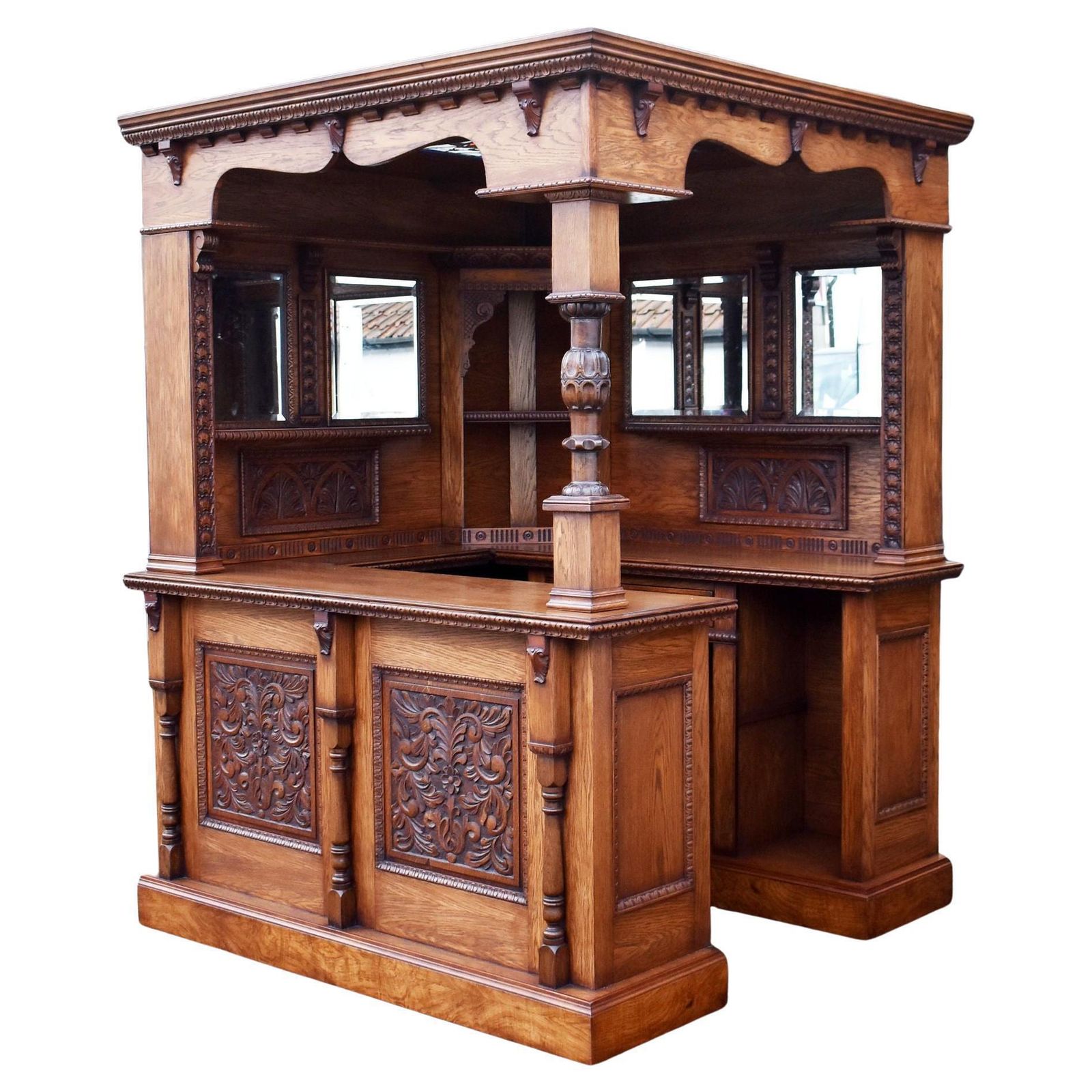 Carved Oak Corner Bar, 1980s, Vintage