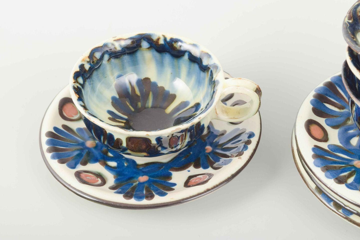 Kähler, Denmark. Set Of Four Ceramic Teacups With Matching Saucers. 1930s/40s photo furniture