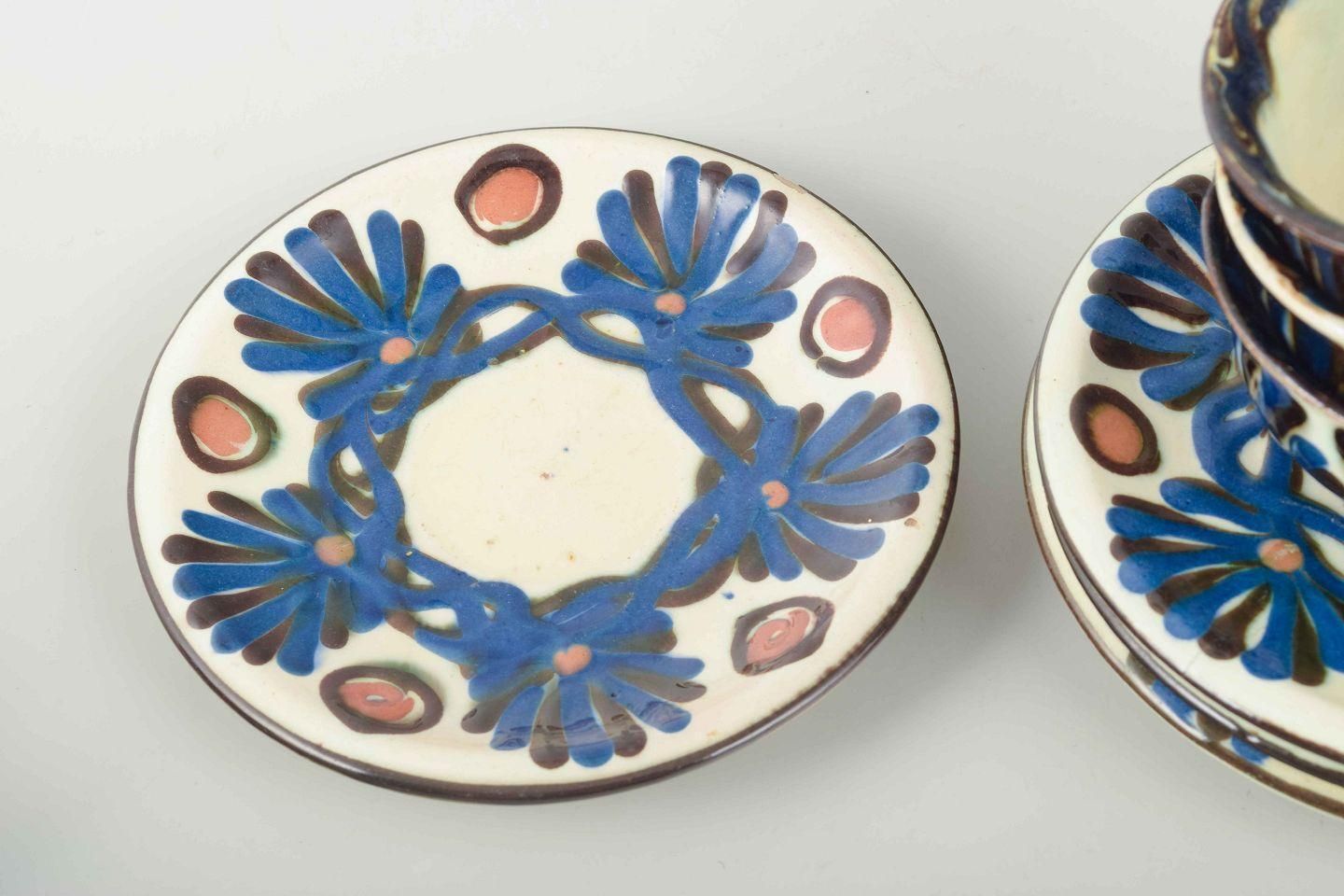 Kähler, Denmark. Set Of Four Ceramic Teacups With Matching Saucers. 1930s/40s photo for sale