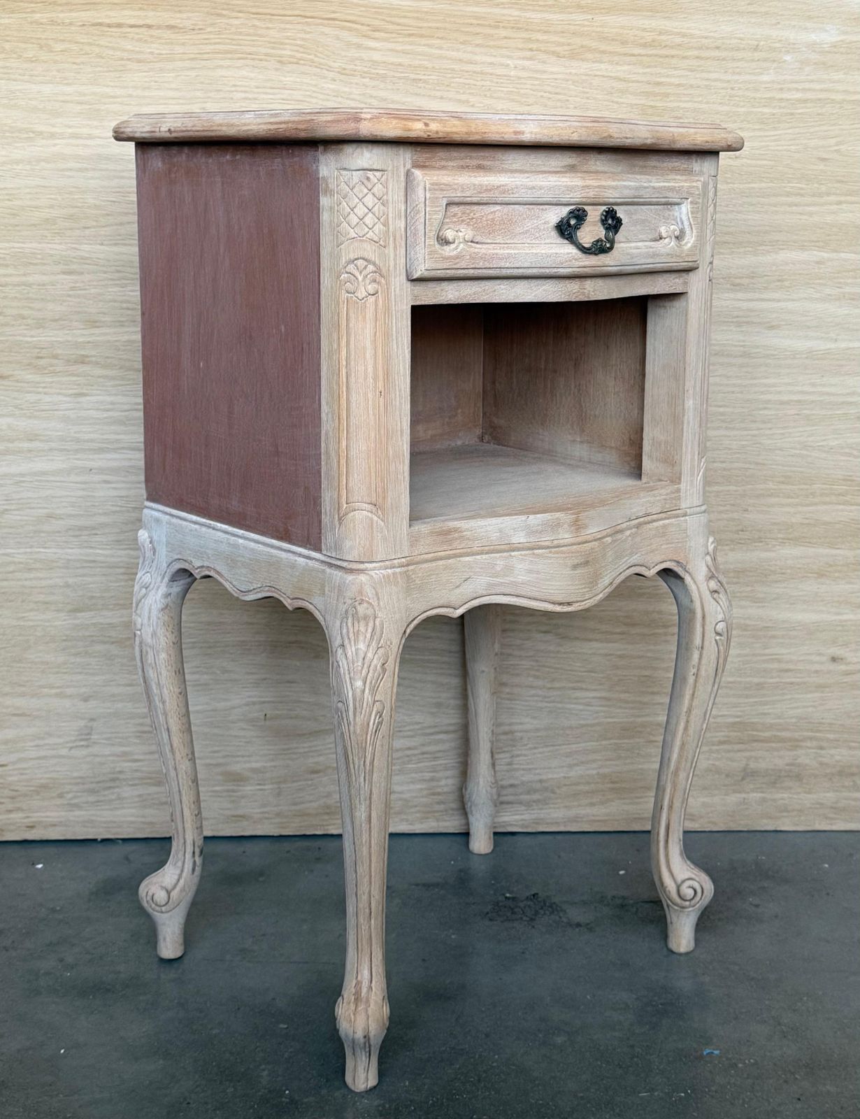 Pair Of French Bleached Carved Walnut Nightstands With Two Drawers photo Furniture