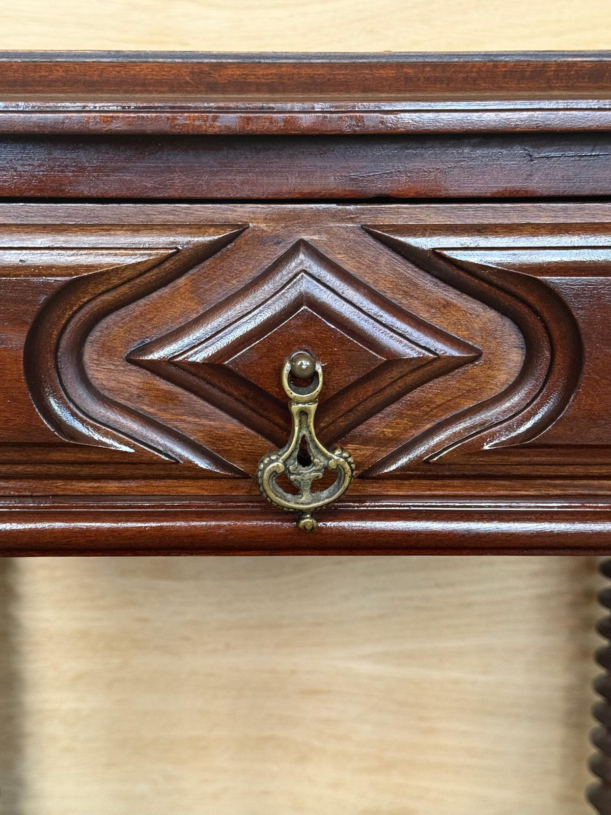 Furniture Pair Of Spanish Nightstands With One Drawer And Low Shelve And Lentil Legs photo