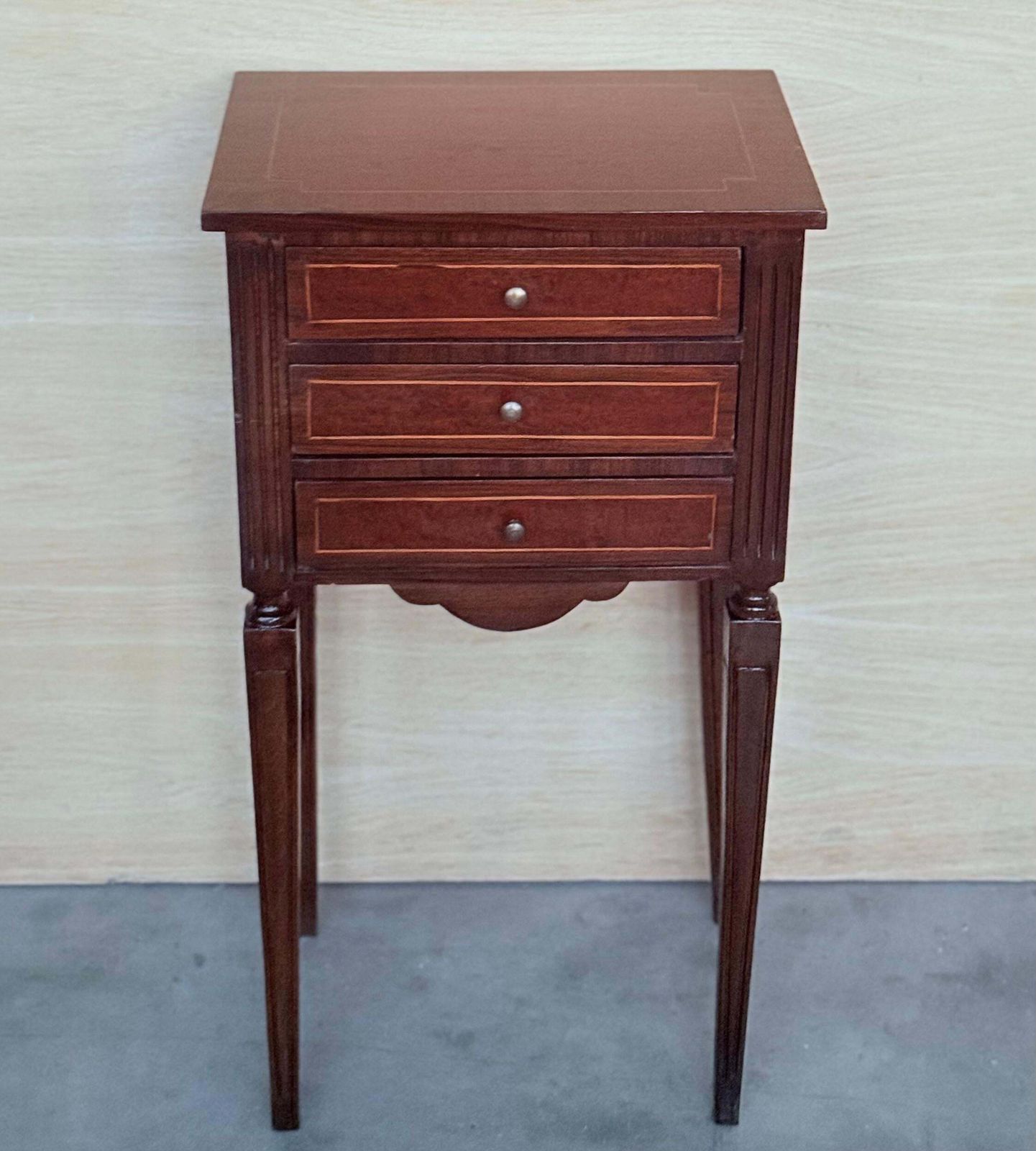 Pair Of French Marquetry Nightstands With Three Drawers And Bronze Hardware photo Furniture
